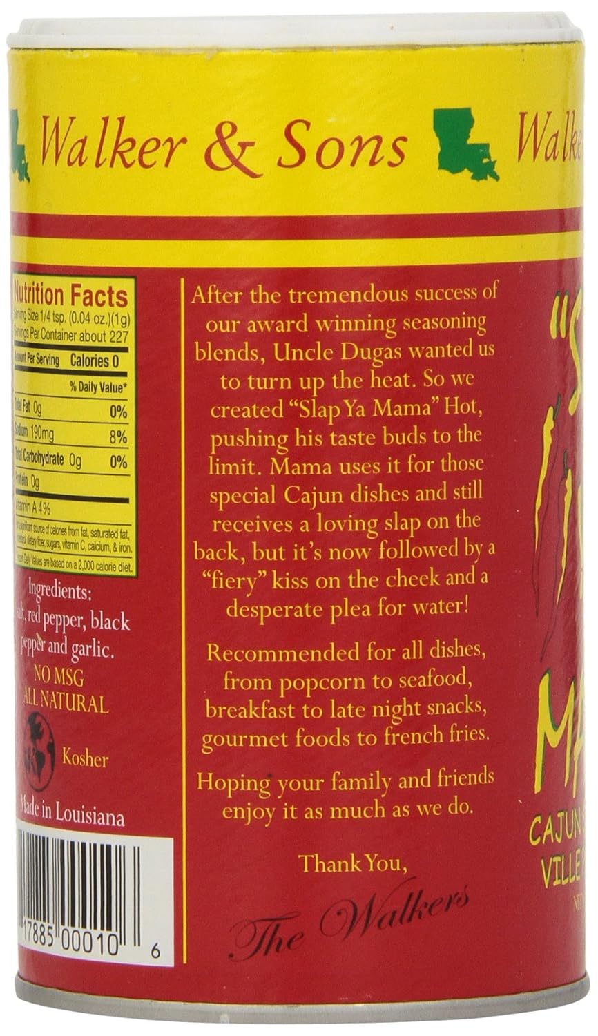 Slap Ya Mama Cajun Seasoning from Louisiana, Hot Blend, No MSG and Kosher, 8 Ounce Can | one 8 oz canister of Hot Blend Cajun seasoning for chicken, seafood, vegetables, grilling, and everyday meals.