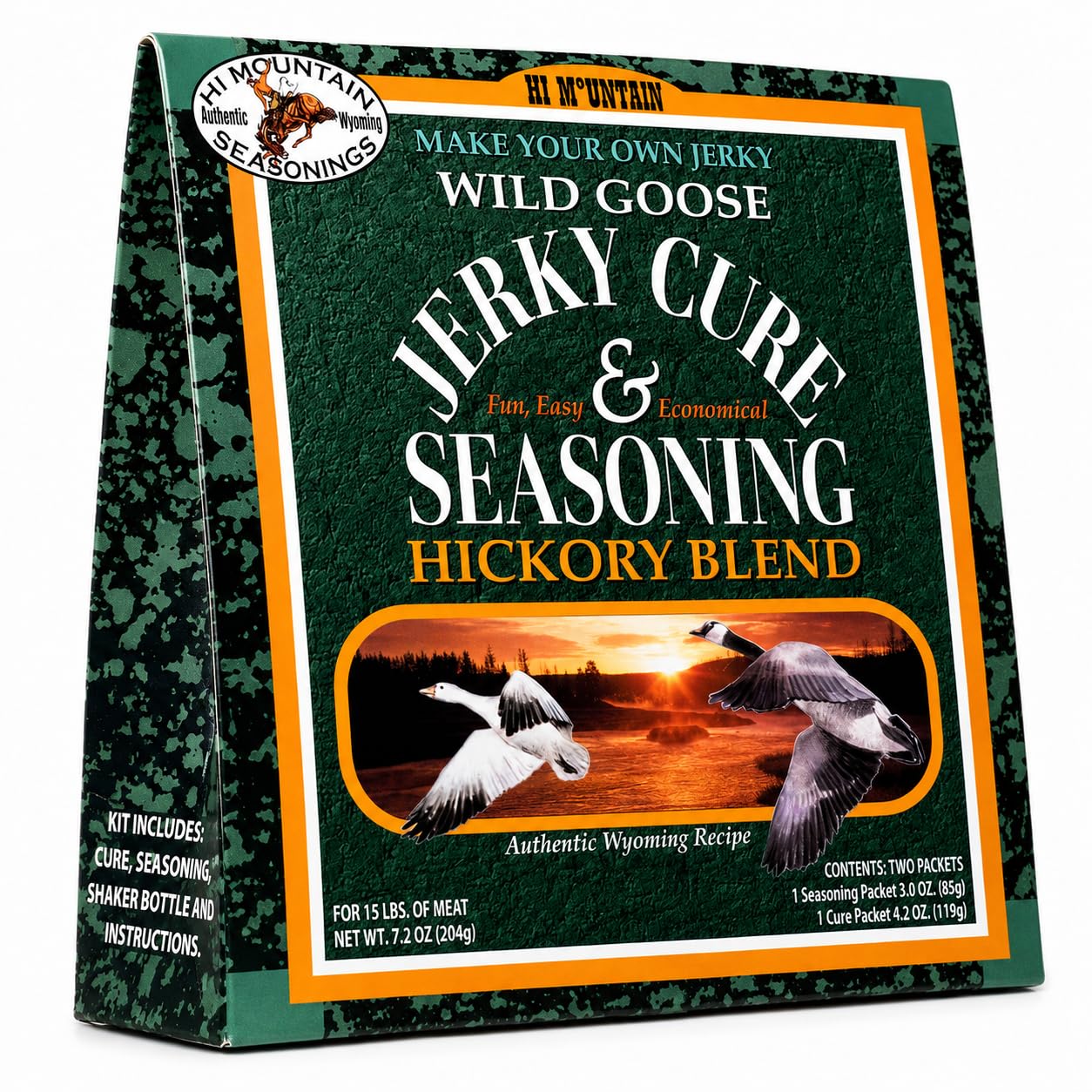 Hi Mountain Goose Jerky Seasoning & Cure Kit | MEQUITE | Makes 15 lbs | Make homemade goose, duck & waterfowl jerky with bold mesquite smoke flavor for smoker, dehydrator & oven
