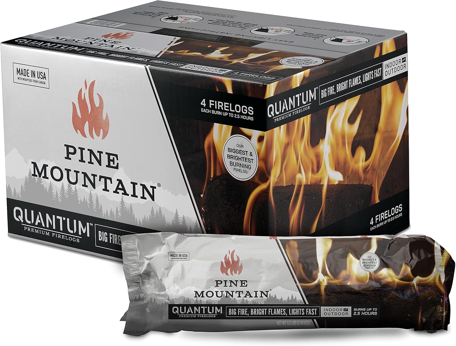 Pine Mountain Quantum 2.5 Hour Easy-Light Firelogs, 4 Count