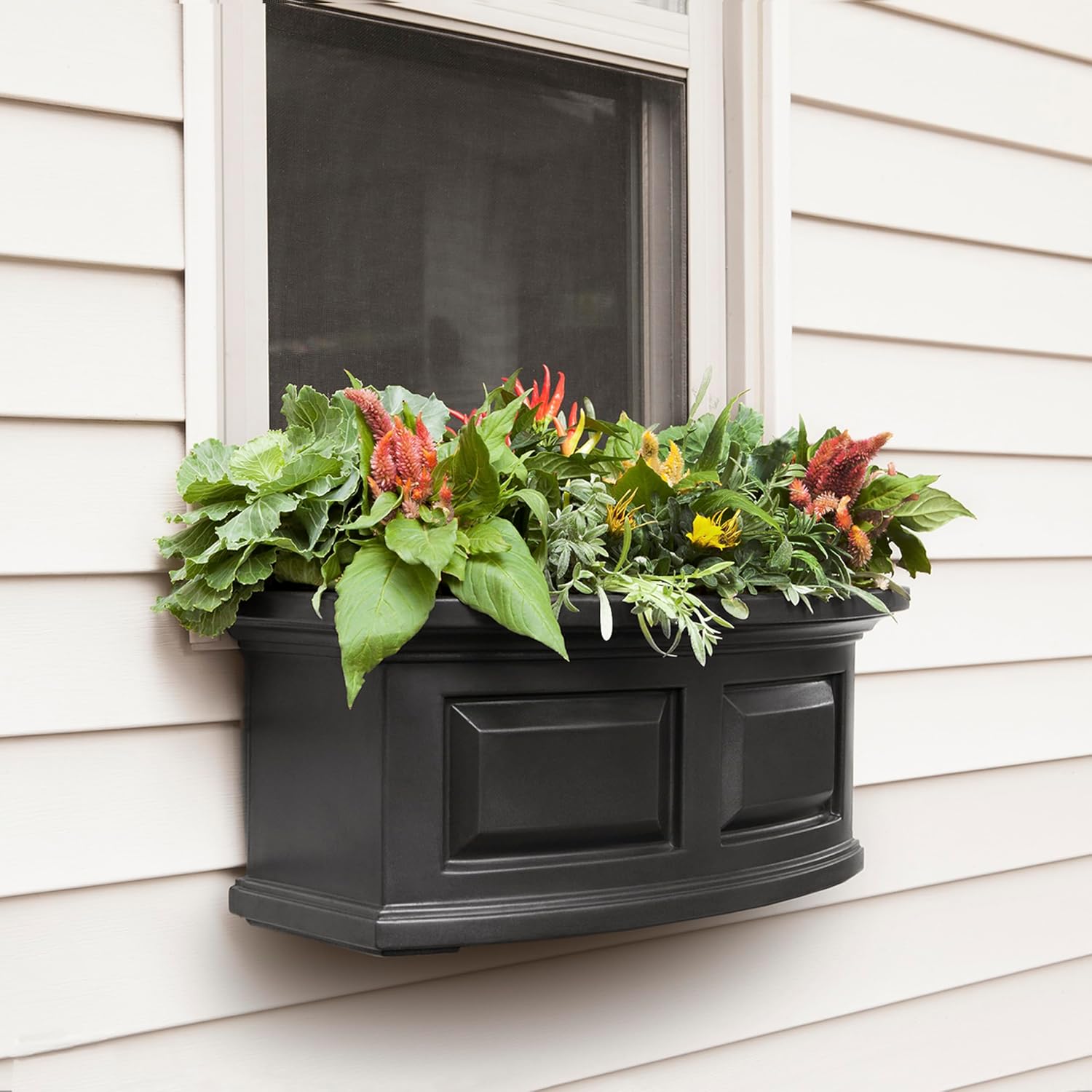 Mayne Nantucket 36in Self-Watering Rectangular Window Box Planter, White | Self-watering, All season, Fade resistant, Mounting brackets included, Built-in overflow, 15-year warranty