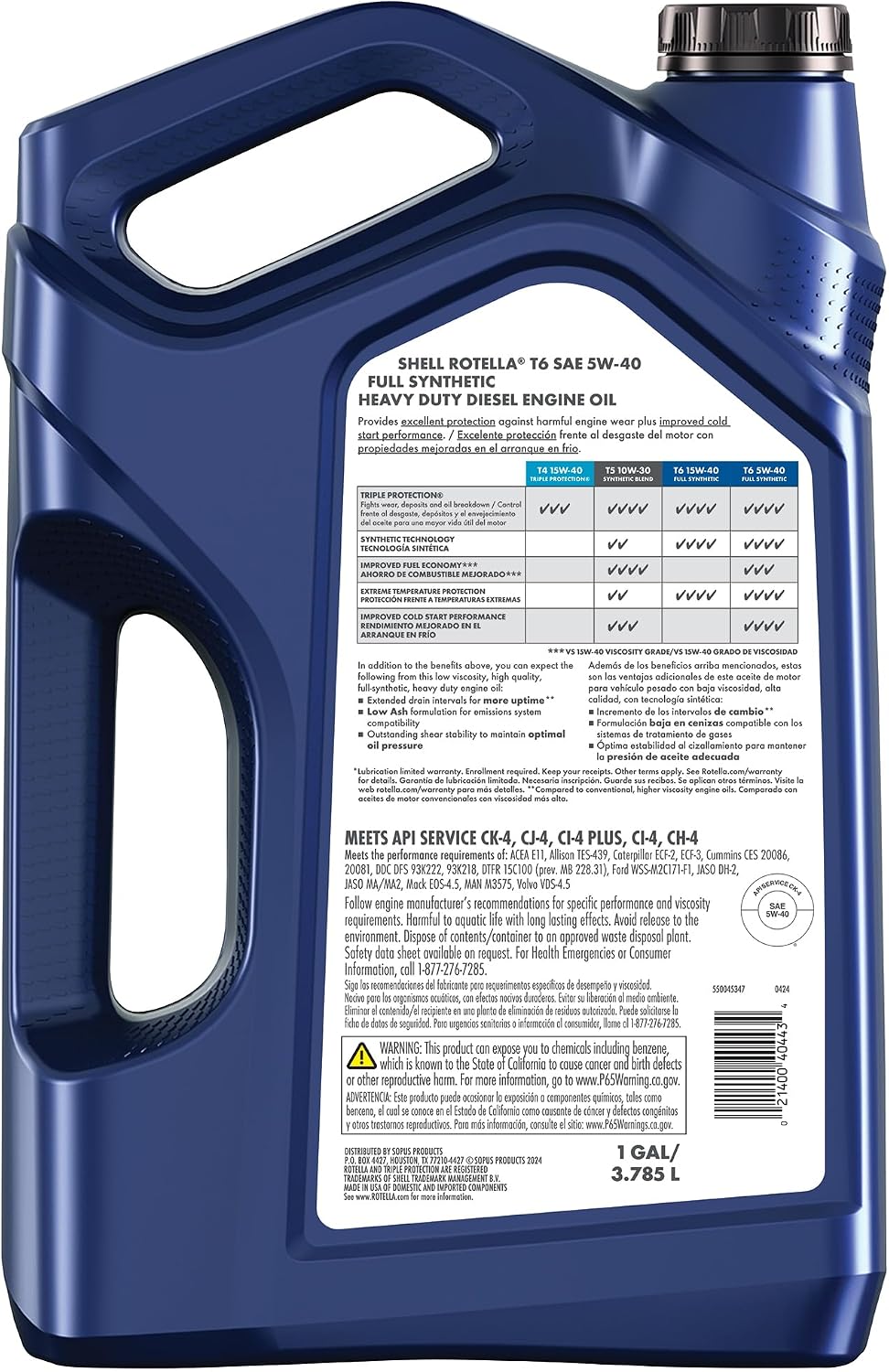 Shell Rotella T6 Full Synthetic Heavy Duty Engine Oil 5W-40, 55 Gallon Drum