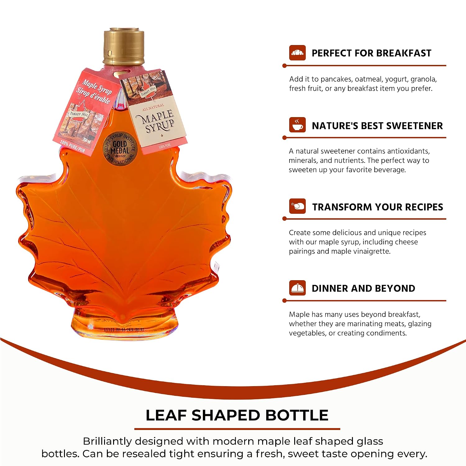 Turkey Hill Sugarbush International Gold Medal Winner Grade A Maple Syrup, Canadian Maple Leaf Glass Bottle (25.36 Fl Oz)