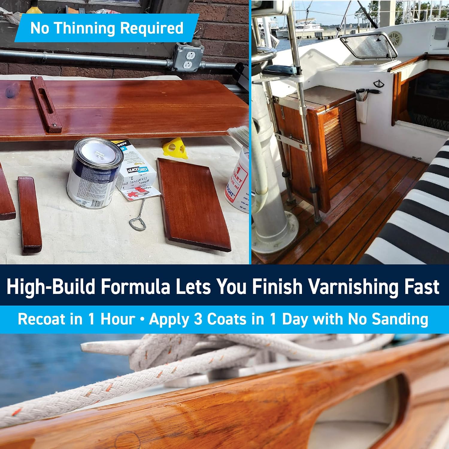 TotalBoat Gleam Marine Spar Varnish for Boats & Outdoor Wood - Satin Quart | Oil-Based Polyurethane Finish; No Thinning; UV Inhibitors; Wooden Boats, Yacht Brightwork, Furniture & Interior/Exterior Wood