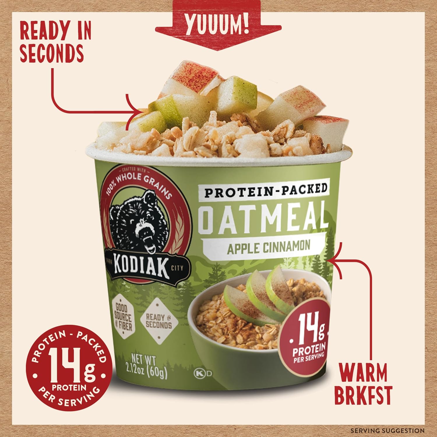Kodiak Cakes Instant Protein Maple & Brown Sugar Oatmeal in a Cup, 2.12oz (Pack of 12)