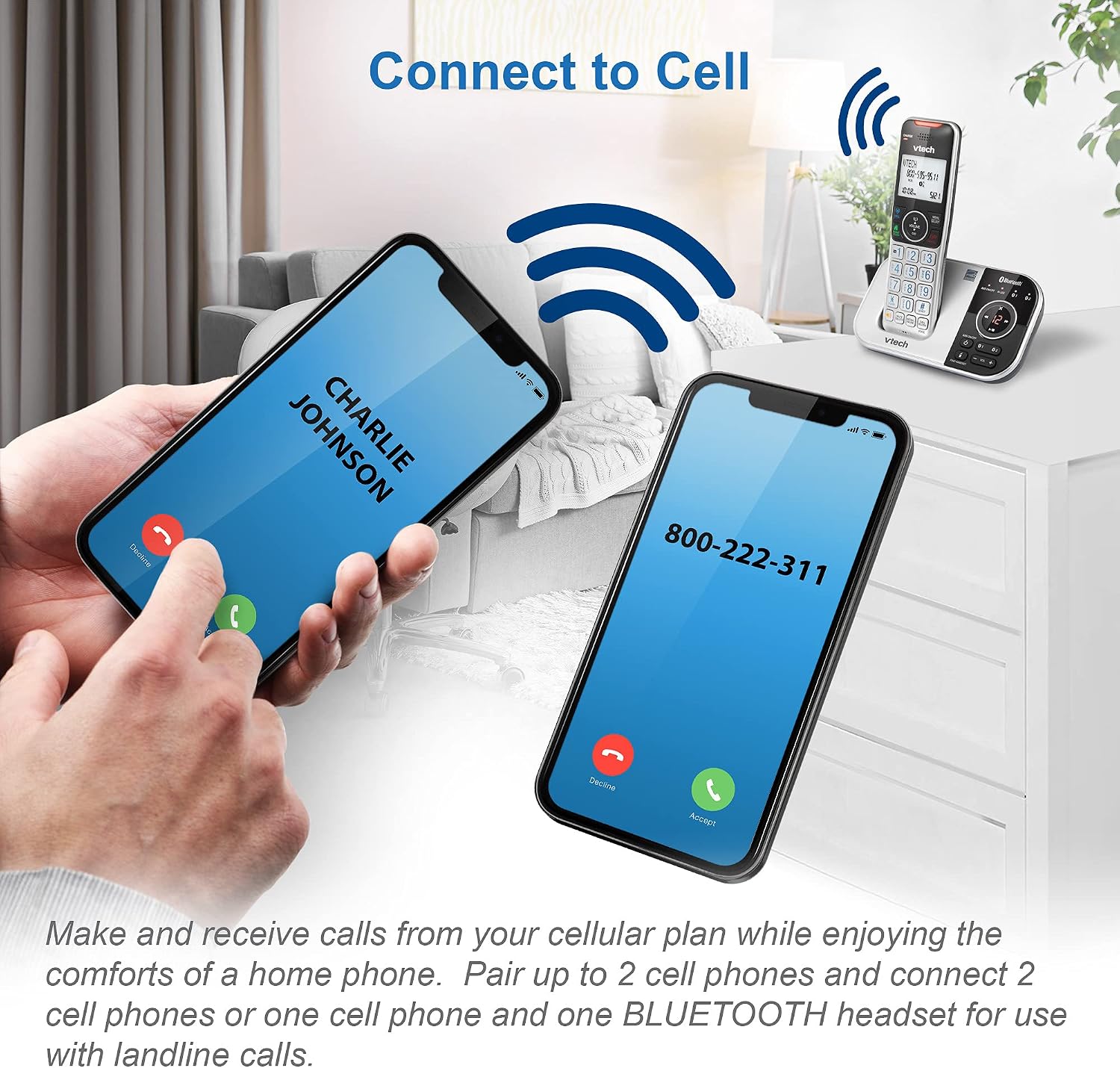 VTech VS112-27 2 Handset Cordless Phone with Answering Machine, Call Blocking, Caller ID, Intercom and Connect to Cell