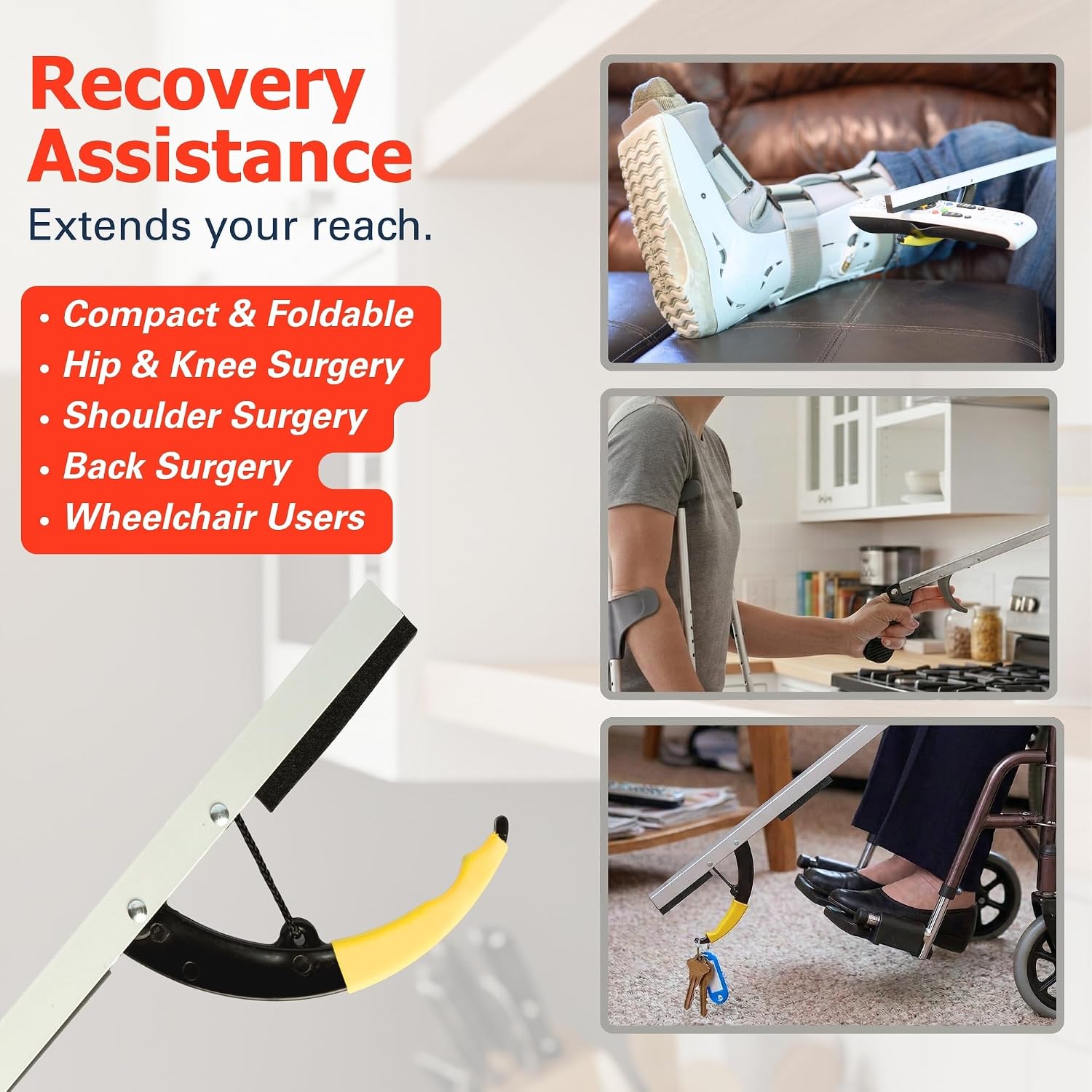 Sammons Preston Reacher, 32" Grabber Tool for Seniors, Magnetic Tip, Silver | Lightweight grabber reacher tool with magnetic tip, ergonomic grip and claw jaw, a reaching aid for seniors