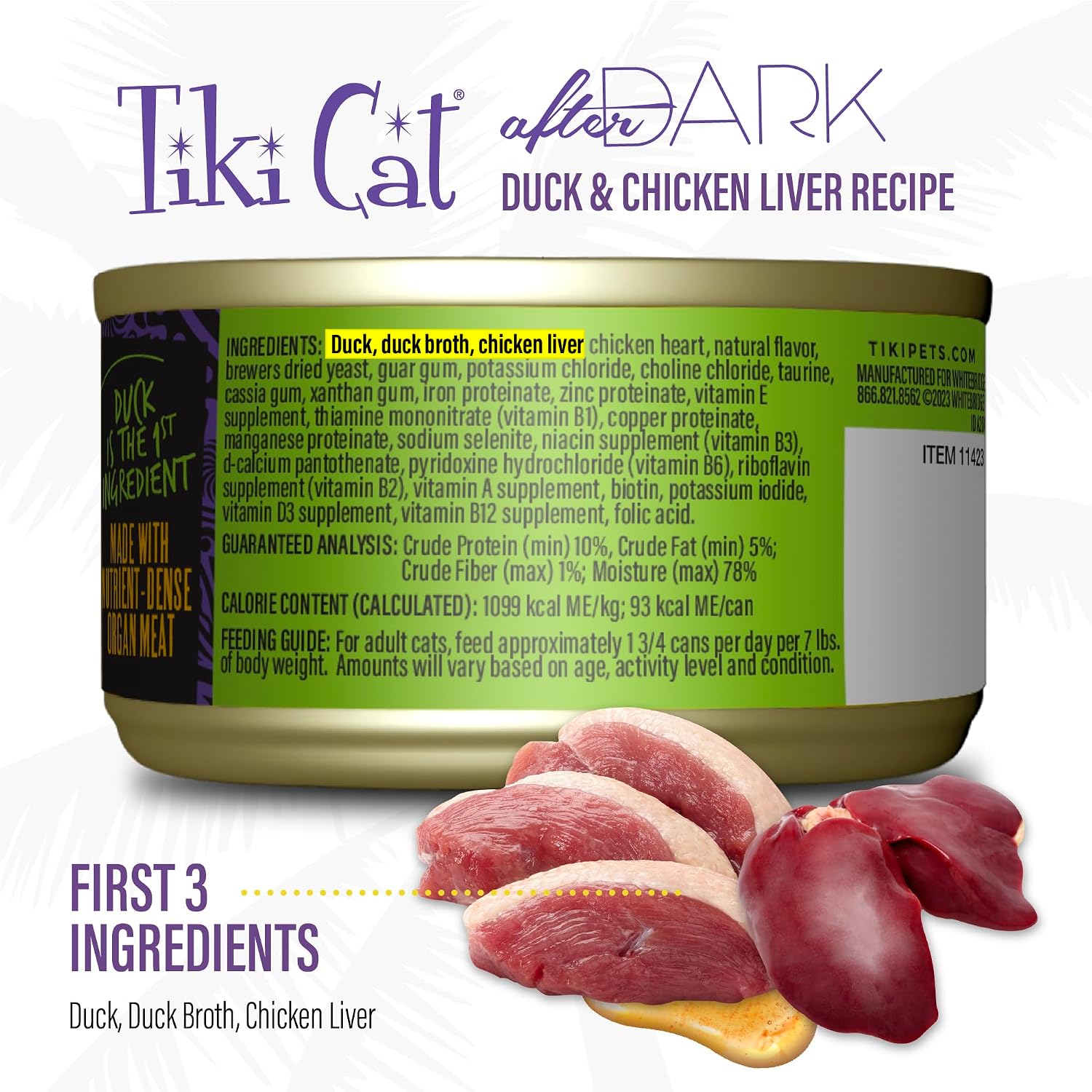 Tiki Cat After Dark Pate Wet Cat Food, Duck & Chicken Liver, 3 oz. Cans