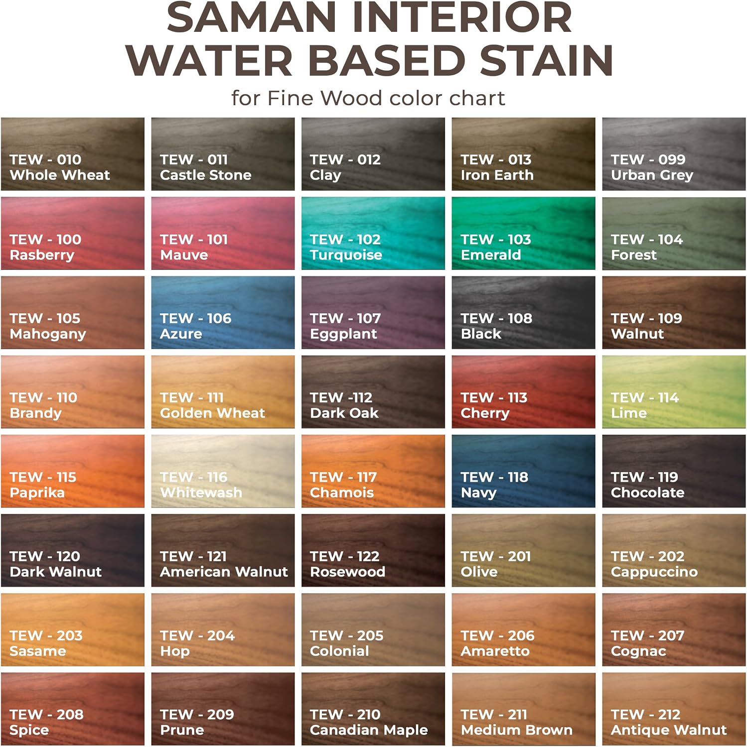 SamaN Interior Water Based Wood Stain - Natural Stain for Furniture, Moldings, Wood Paneling, Cabinets (Antique Walnut TEW-212-12, 12 oz)