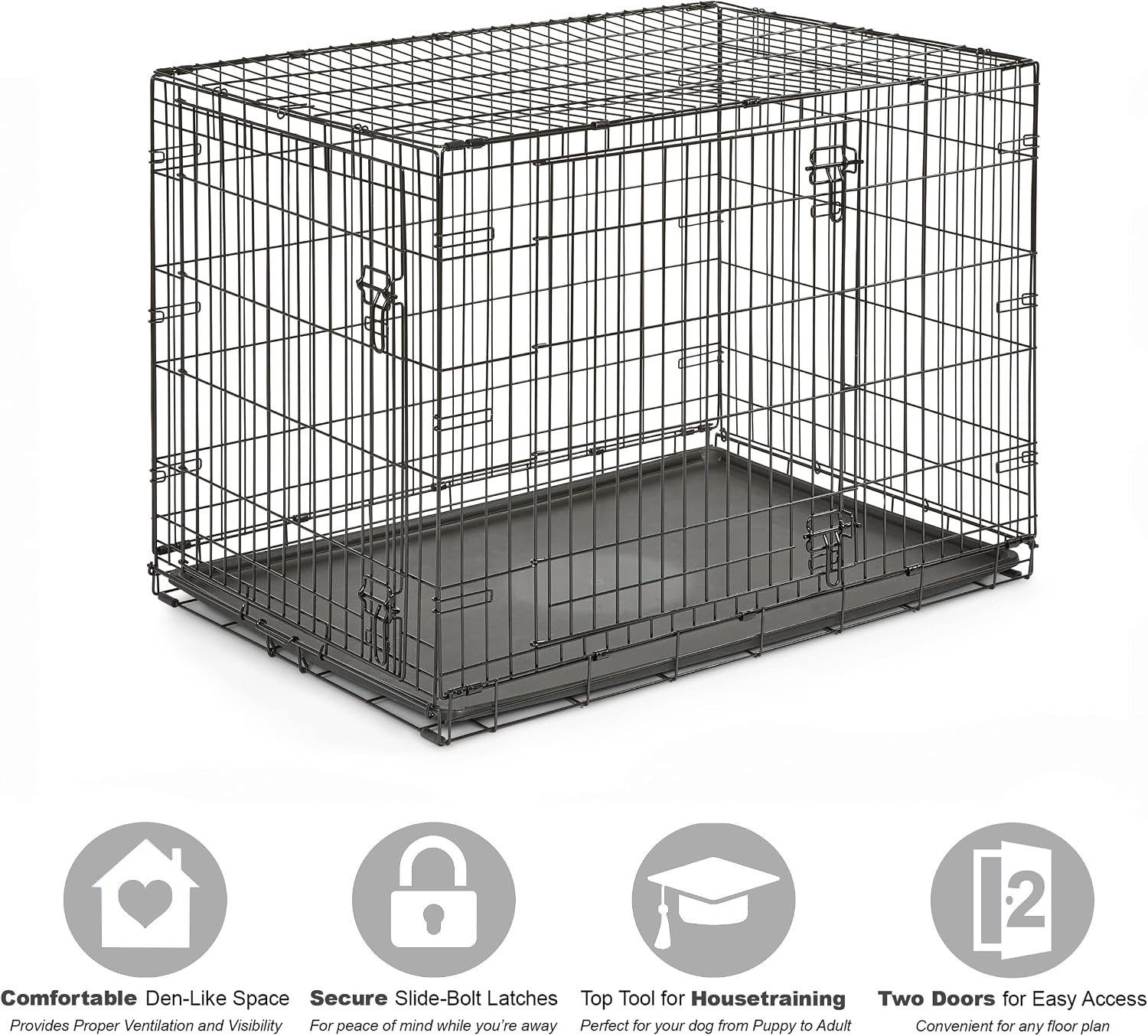 Midwest Homes for Pets 24-Inch New World Crate for Small Breeds, 12-20 lbs, Double Door Folding Dog Crate, Leak-Proof Tray & Secure Latches, Portable, Durable & Easy to Assemble