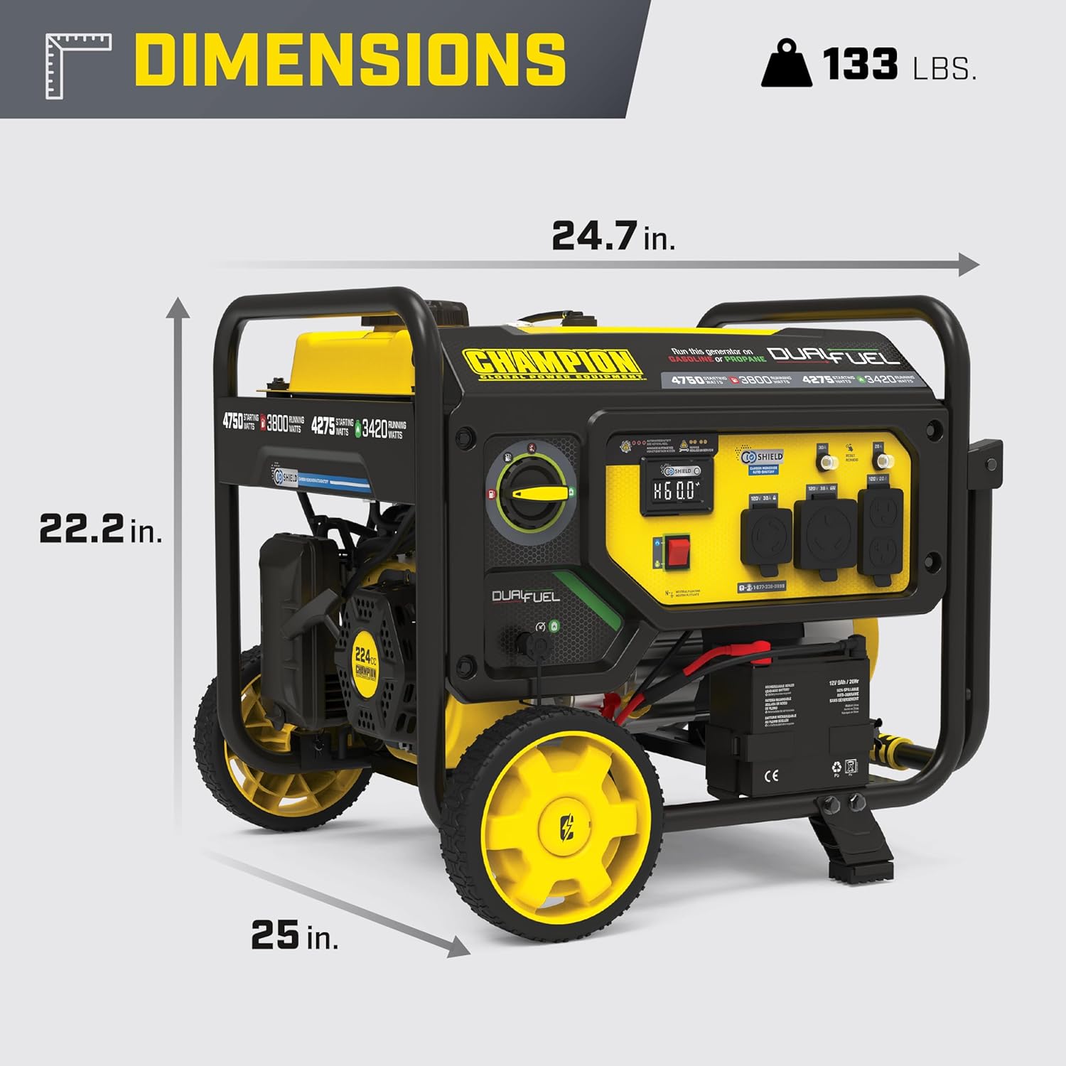 Champion Power Equipment 4750-Watt Electric Start Dual Fuel RV Ready Portable Generator with Free 3-Year Warranty, CARB Compliant