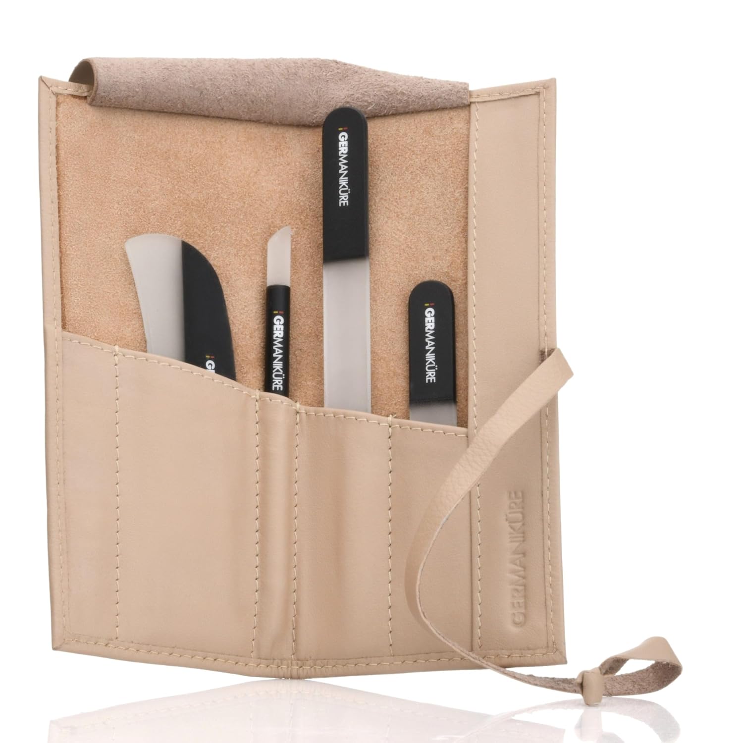 GERMANIKURE 4pc Manicure Nail Care Kit, Solingen Germany, Yellow Suede Roll