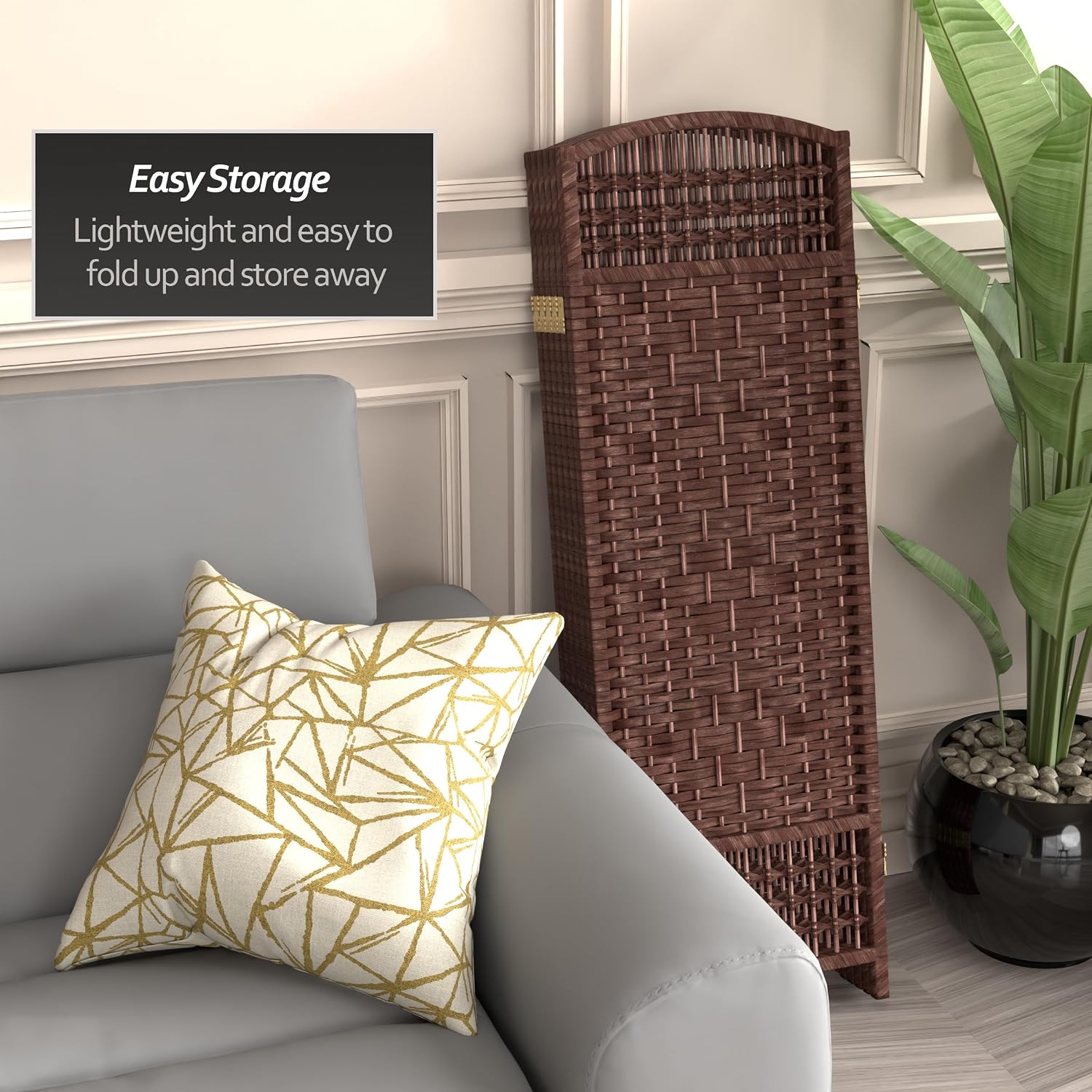 4 ft. Short Fiber Weave Folding Screen - Natural - 4 Panels