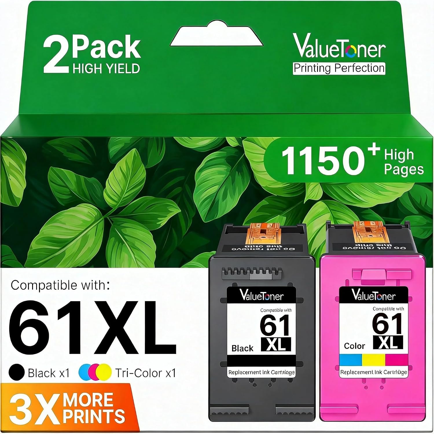 61XL Ink Cartridges Replacement for HP 61 Ink Cartridge Combo Pack for HP Ink 61 61XL Works with HP Envy 4500 4502 5530 Deskjet 2540 3510 OfficeJet