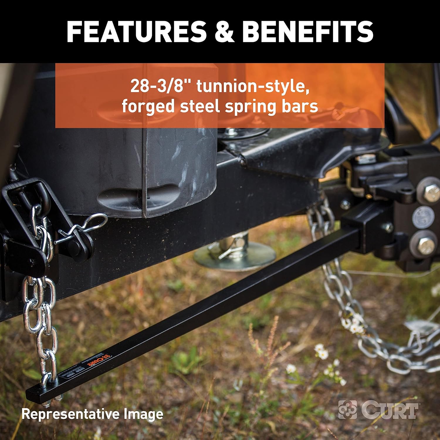 CURT 17333 Short Trunnion Bar Weight Distribution Hitch, Up to 15,000 lbs., 2-Inch Shank