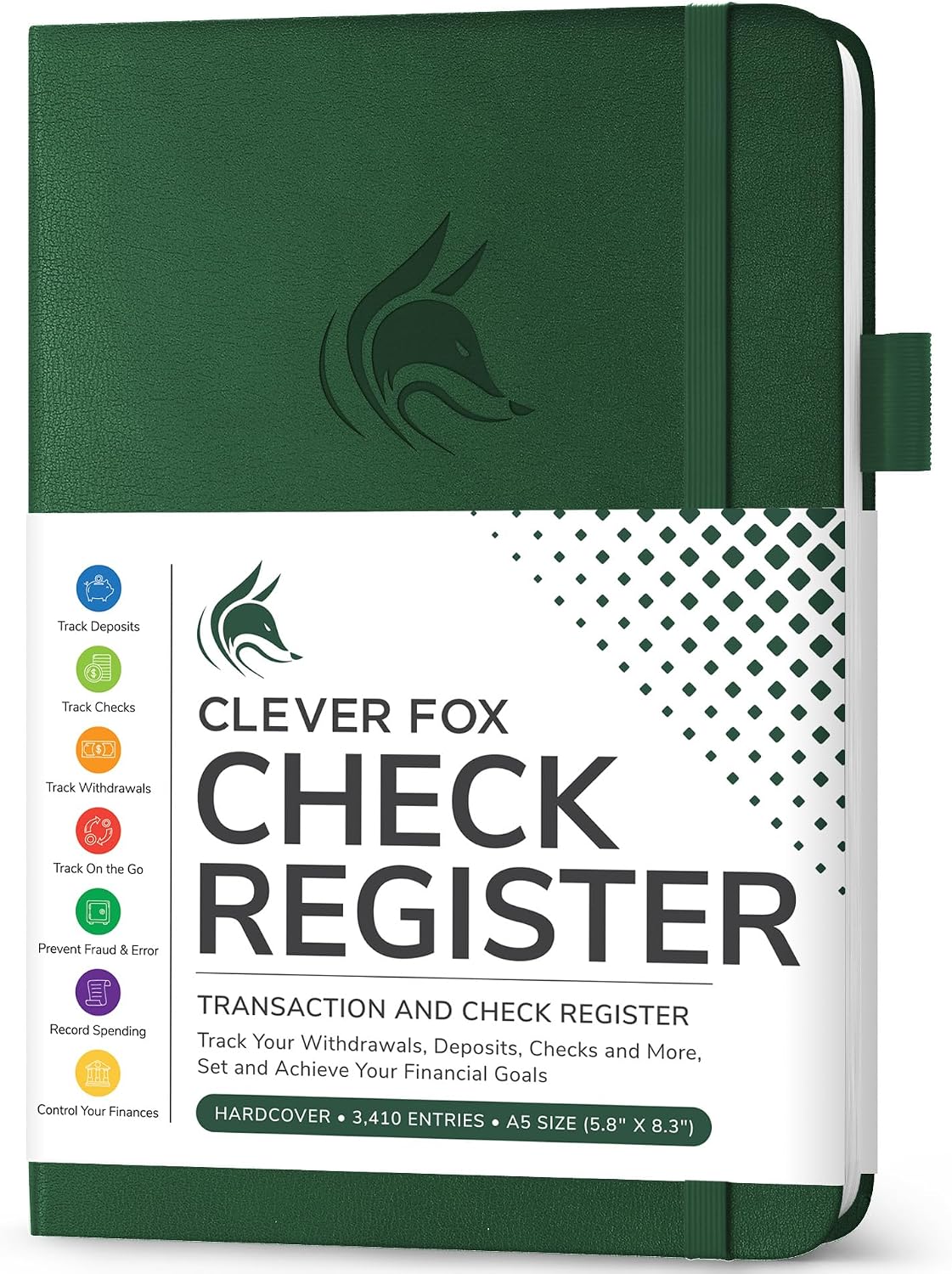 Clever Fox Check Register Book, Checkbook Ledger, 5.8x8.3 Purple