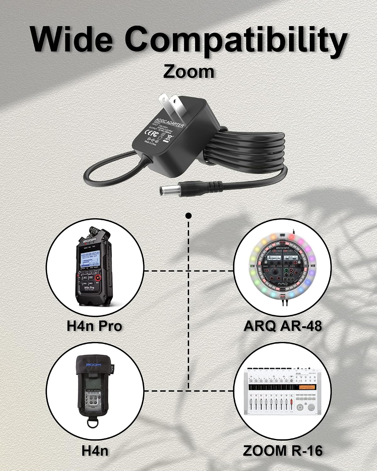 Replacement for Zoom H4N Power Adapter Compatible with Zoom H4n Pro, R16, AD-14, ARQ AR-96, AR-48, UAC-2, Q3, Q3HD and R24 Power Supply (5V, 5.9ft)