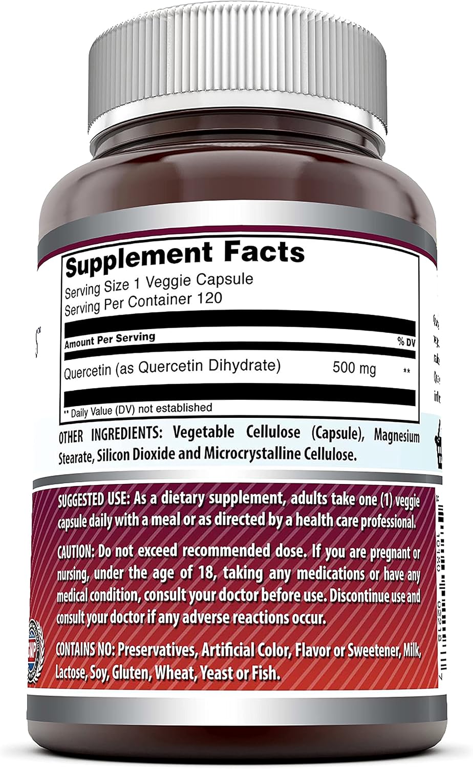Amazing Formulas Quercetin 500mg 120 Veggie Capsules Supplement - Non-GMO - Gluten Free - Supports Overall Health & Well Being