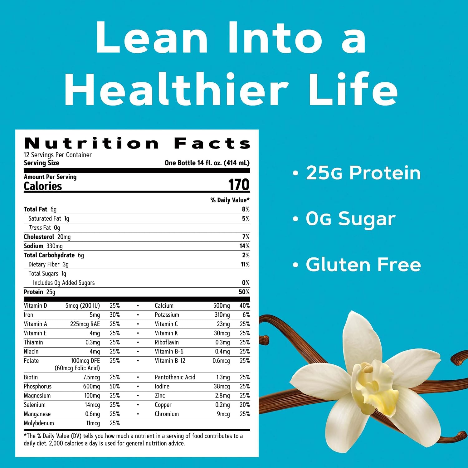 GNC Lean Shake 25 Protein Shake, Clinically Proven Weight Management, Meal Replacement, 25g Protein with Zero Added Sugar, Ready to Drink, Vanilla Bean, Pack of 12