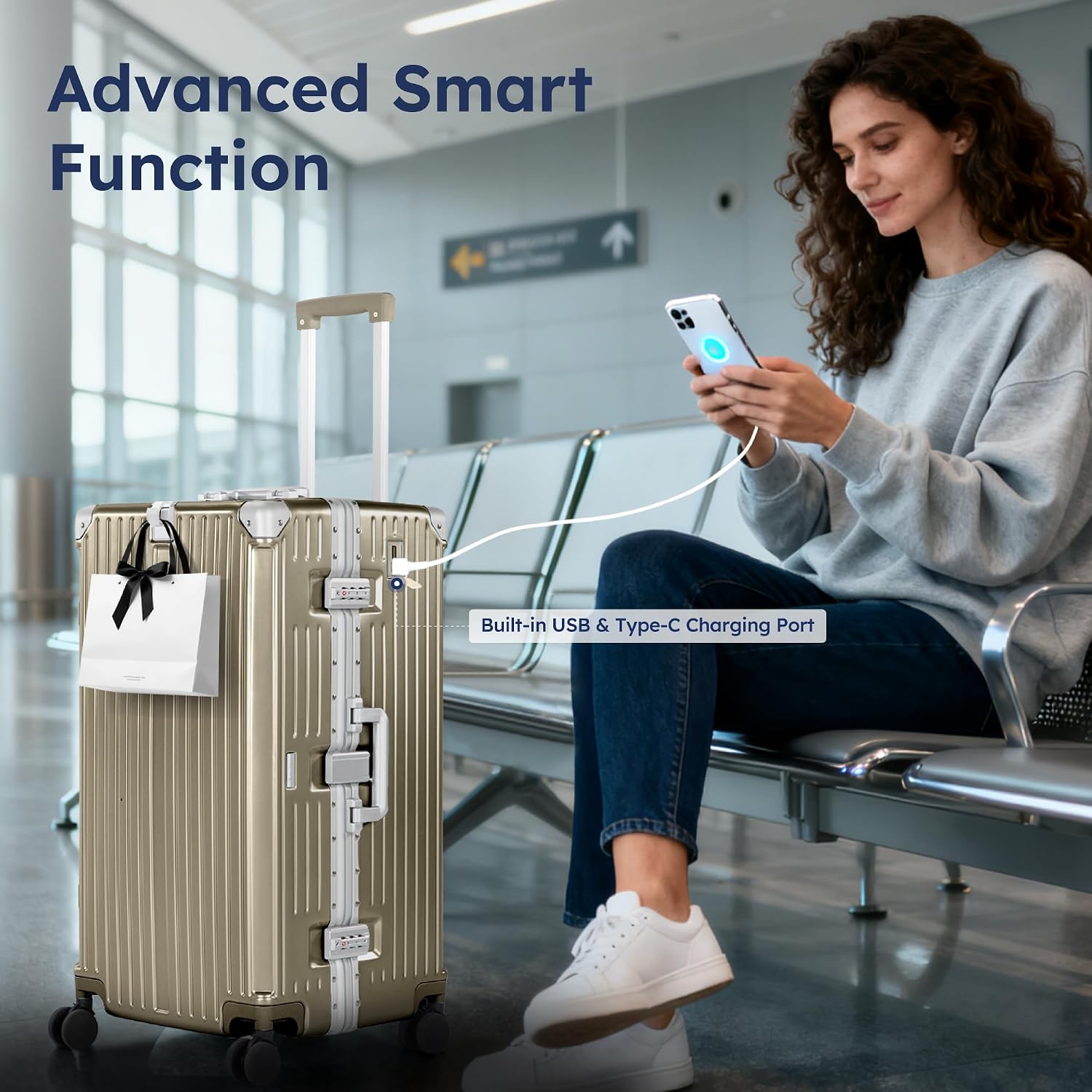 ALPHA CAMP Trunk Luggage 28 Inch with Aluminum Frame Zipperless Suitcase | Large Checked Thickened 3-Layer PC Hardside Luggage with TSA Lock,Charging Port,Cup Holder and Spinner Wheels for Travel