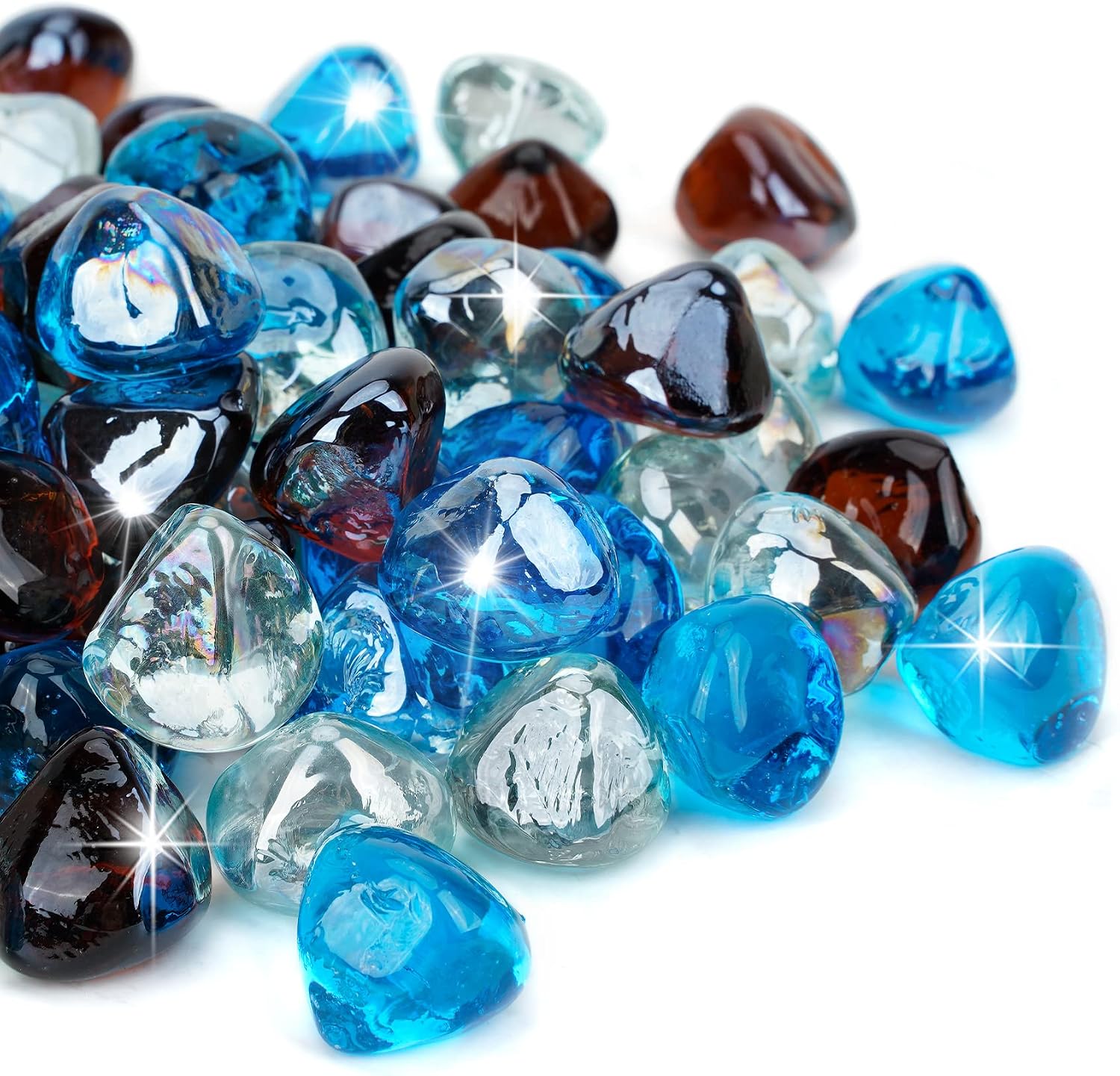 Mr. Fireglass 10 Pounds 1 Inch Diamond Fire Glass, High Luster Crystal Ice | Reflective Fire Pit Glass Rocks,10 lbs, For Propane & Natural Gas Fire Pits Table Fireplace & Lanscape