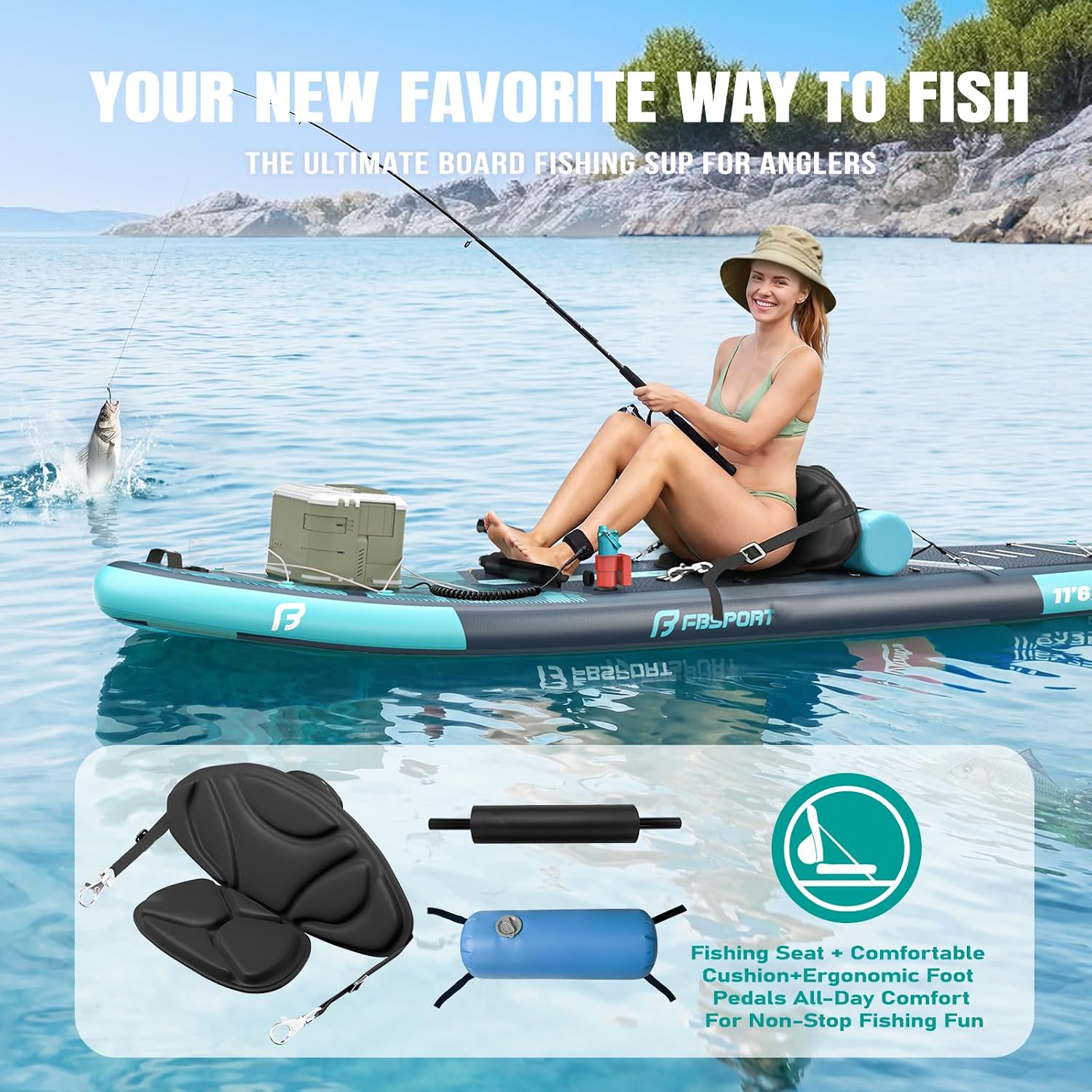 FBSPORT 11' Premium Stand Up Paddle Board, Yoga Board with SUP Accessories & Carry Bag | Wide Stance, Surf Control, Non-Slip Deck, Leash