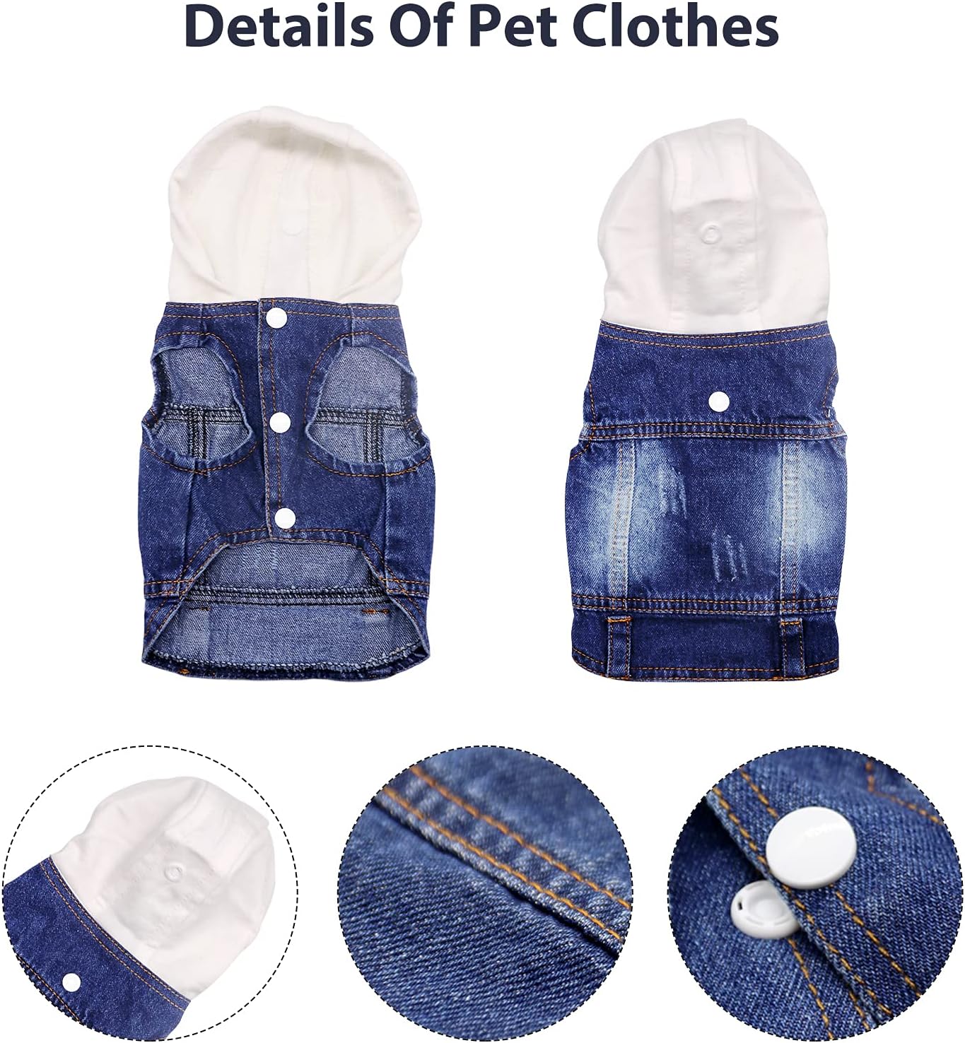 SILD Pet Dog Jeans Jacket Vest with Hooded Blue Dogs Hoodies Denim Cat Coat | Boy Girl Male Dogggie Puppy Cute Vintage Cool Classic Small Medium Machine Washable Apparel Clothes Outfit T-Shirts Costume