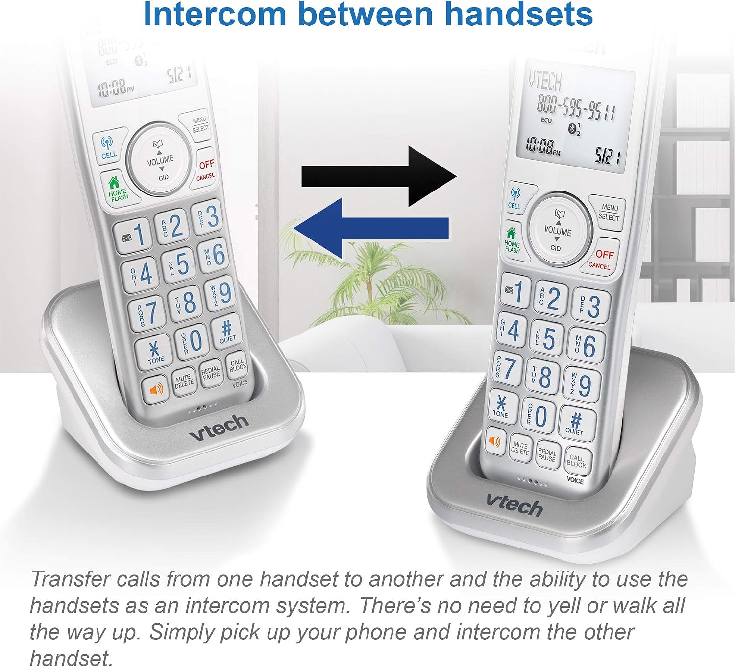 VTech VS112-27 2 Handset Cordless Phone with Answering Machine, Call Blocking, Caller ID, Intercom and Connect to Cell