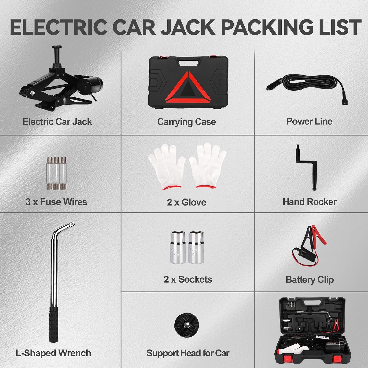 Electric Scissor Car Jack Kit 2 Ton Portable Auto Car Lift Floor Jack | 12V Scissor Jack for Sutire Repair 14.6 Inch Range for SUV Sedan Floor Jack for Tire Change Roadside Emergency