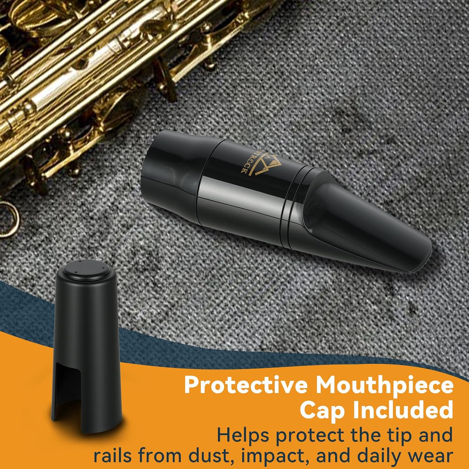 EASTROCK Alto Saxophone Mouthpiece Kit with Cap, Durable ABS Sax Mouthpiece for Alto Sax, Easy-Blowing Design for Beginners Students and Practice
