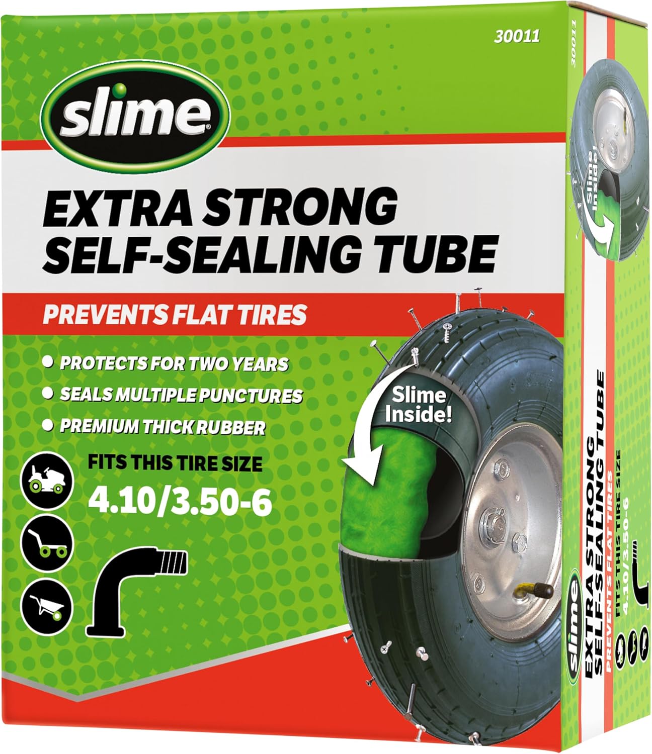 Slime 30014 Inner Tube for riding lawn mowers, ATVs, quads, tractors and other farm equipment, Extra Strong, Includes Self-Sealing Slime Sealant, Heavy Duty, 15x6.00-6" / 5.30/4.50-6" / 13x5.00-6"