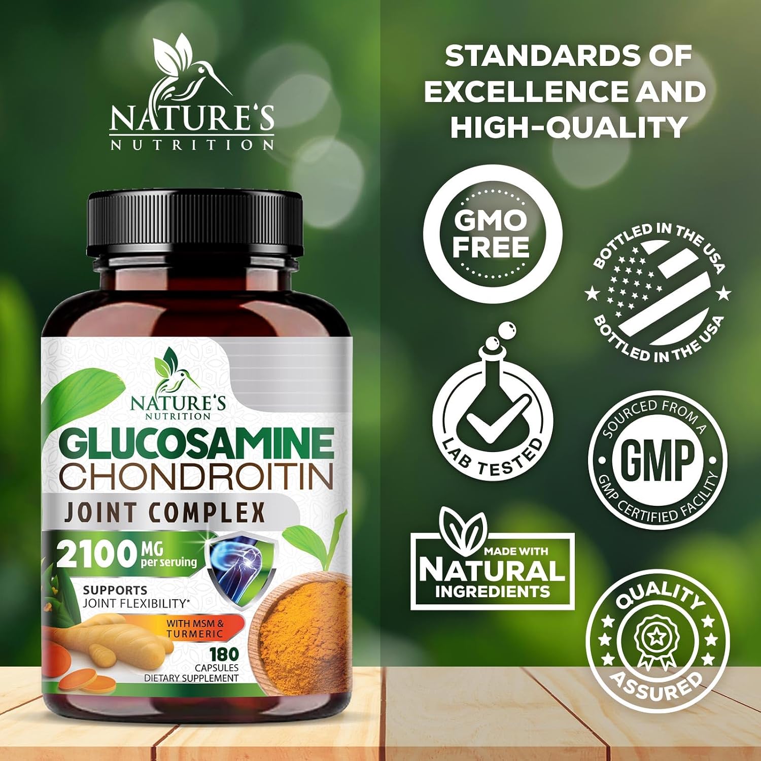 Glucosamine Chondroitin MSM 2100mg - Joint Support Supplement for Joint Mobility & Cartilage Support For Men and Women - Glucosamine Supplements with Turmeric & Boswellia, USA Bottled - 120 Capsules