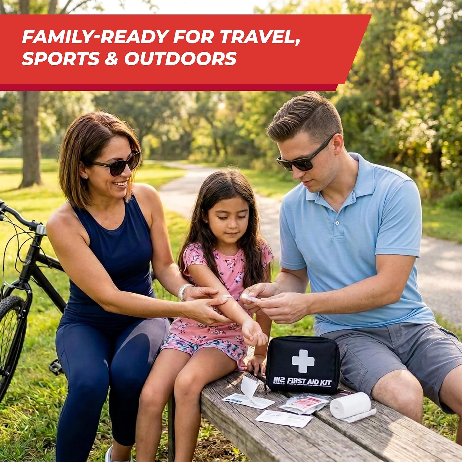 M2 BASICS 150 Piece Premium First Aid Kit, Compact Bag for Purse & Travel | On-The-Go Emergency Use, Backpack, Glove Box, Luggage, Carry-On, School