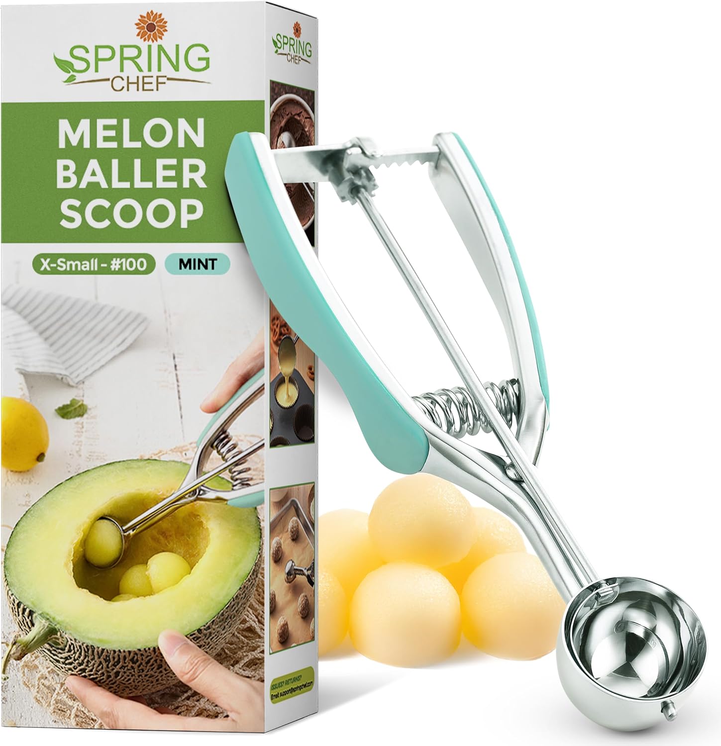 Spring Chef Medium Stainless Steel Cookie Scoop, #40, 1.7 Tablespoon, Black