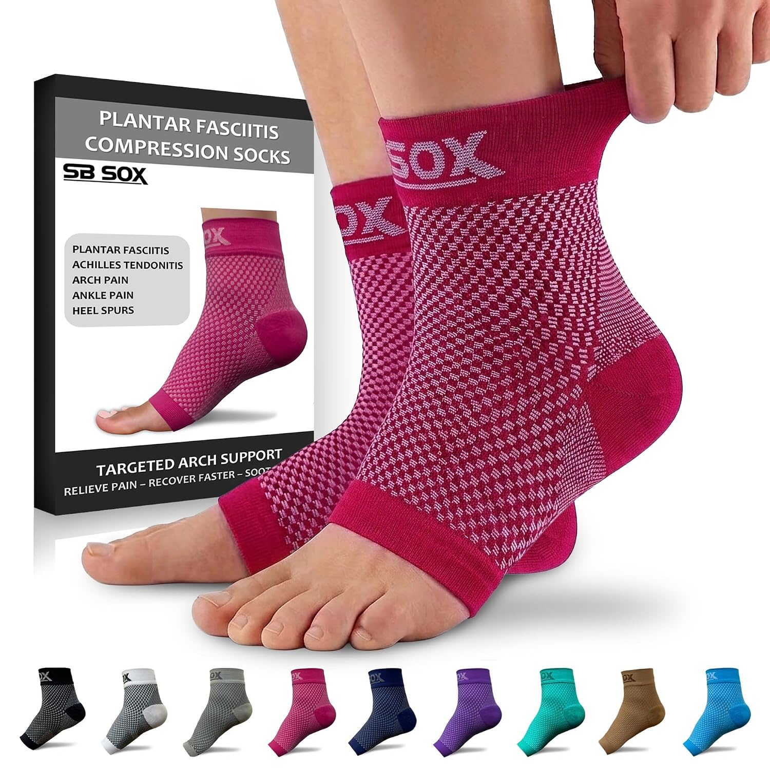 SB SOX Compression Socks for Plantar Fasciitis Relief (Gray, Medium) | Best Socks for Heel Pain Relief, Achilles Tendonitis & Foot Pain – Toeless Ankle Compression, All-Day Comfort