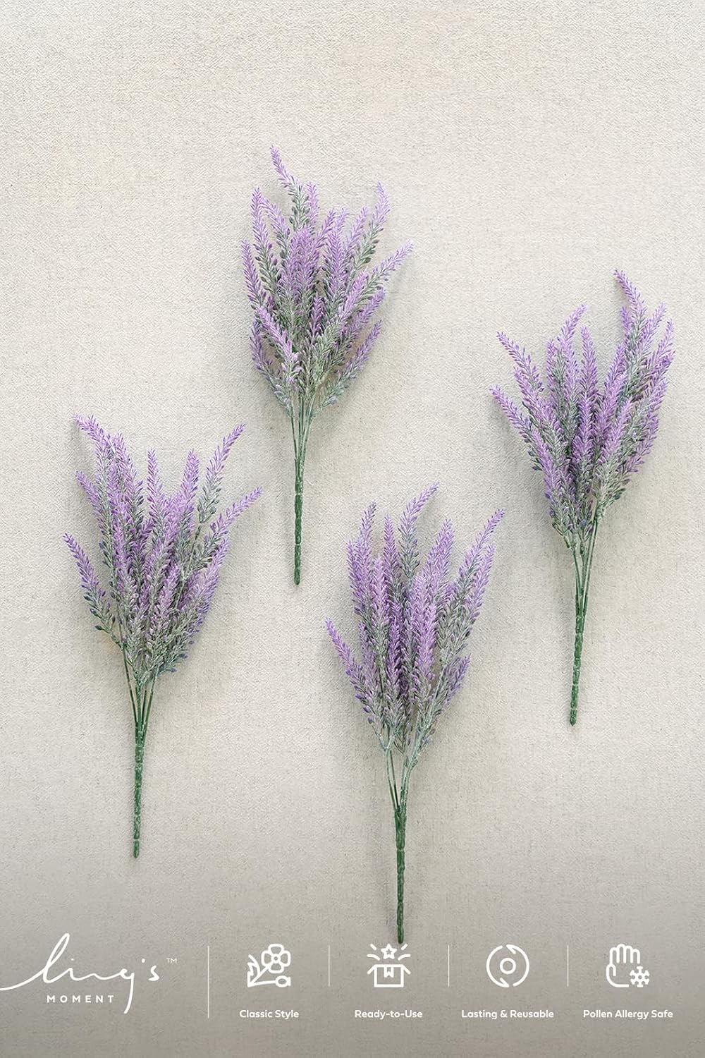 Ling's moment Artificial Purple Lavender, 4 Bushes Fake Lilac Flower