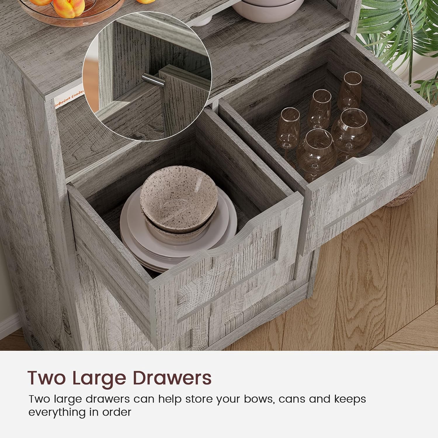 Iwell Storage Cabinet with 2 Drawers & Adjustable Shelves, Cupboard, Floor Cabinet for Living Room, Home Office, Rustic Brown