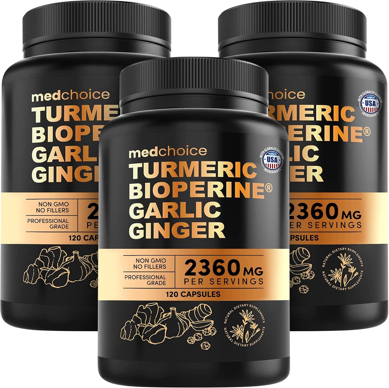 MEDCHOICE 4-in-1 Turmeric Joint Support with Garlic & BioPerine, 120ct