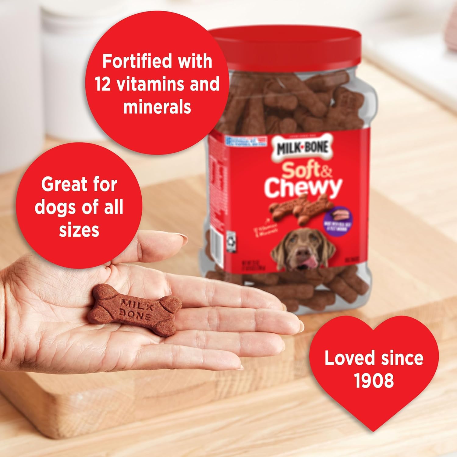 Milk-Bone Soft & Chewy Dog Training Treats, 25 oz Canister | Made with real chicken breast, soft dog treats for training and rewarding, 18% protein, fortified with vitamins and minerals