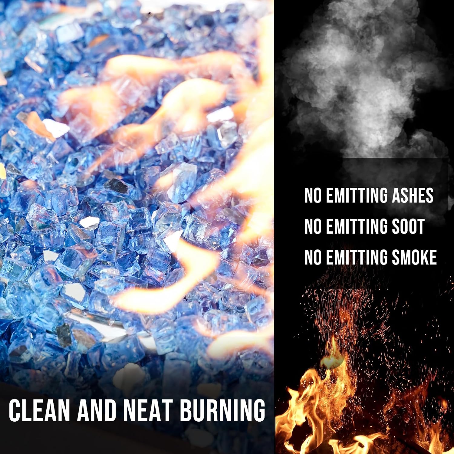 Skyflame Aqua Blue Fire Pit Glass for Propane Gas Fireplace, 10LB