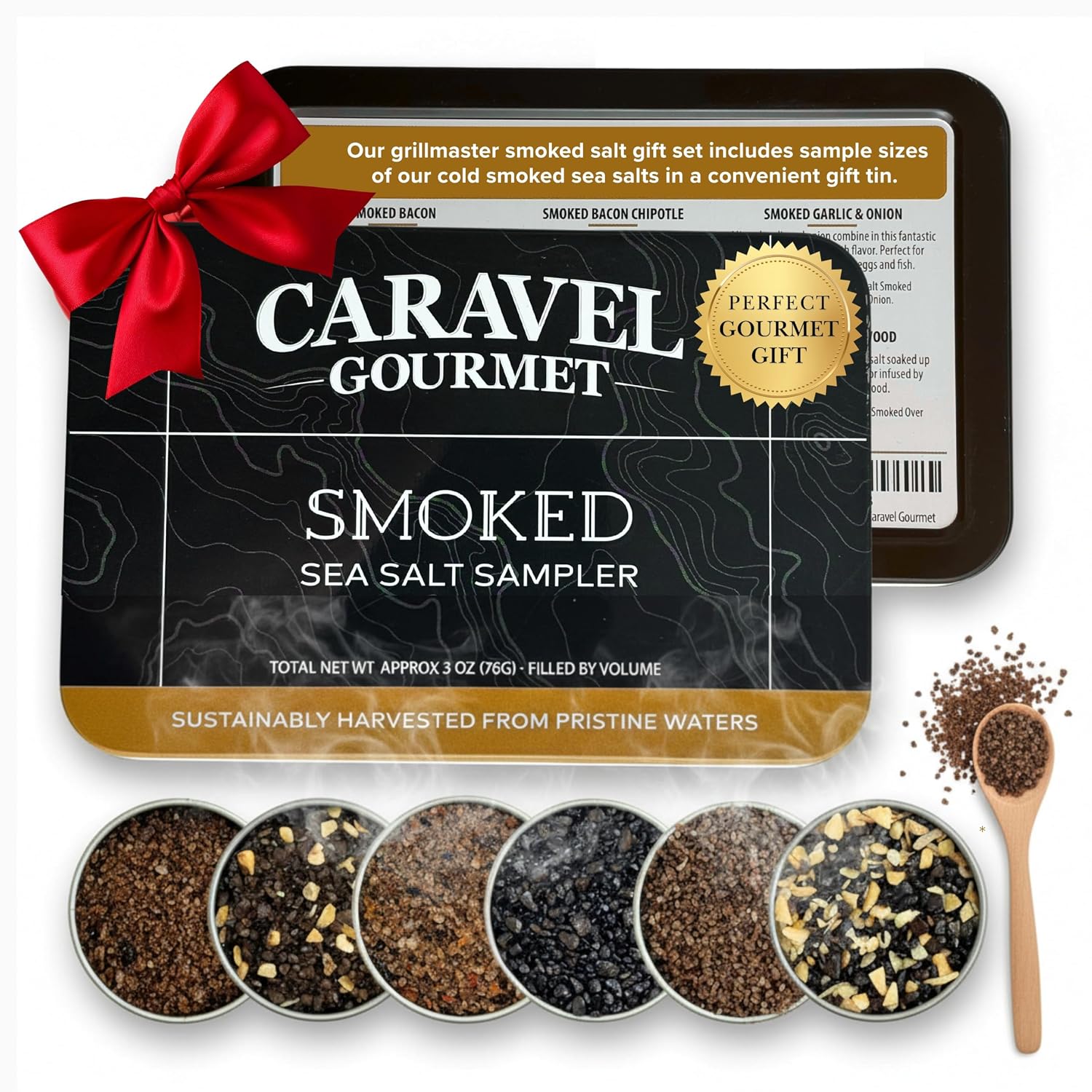 Caravel Gourmet Smoked Sea Salt Sampler, 6-Flavor Grilling Salts, 0.5 oz | Grilling & cooking salts bundle, finishing salt & spice variety pack gift for special occasions