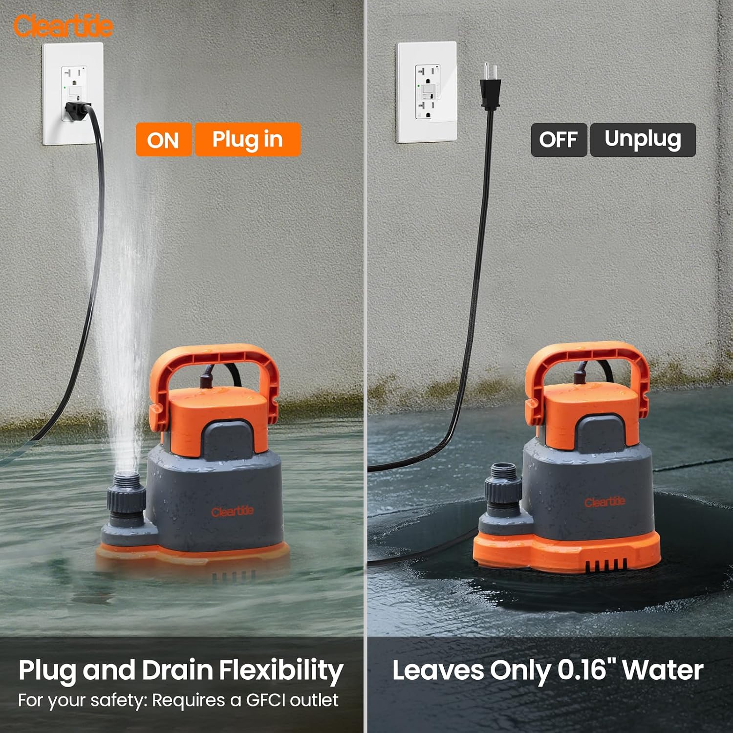 Submersible Utility Water Pump, 2400 GPH Portable Sump Pump with Copper Motor, Plug and Work for Pond, Garden Watering, Pool Transfer, Hot Tub Emptying