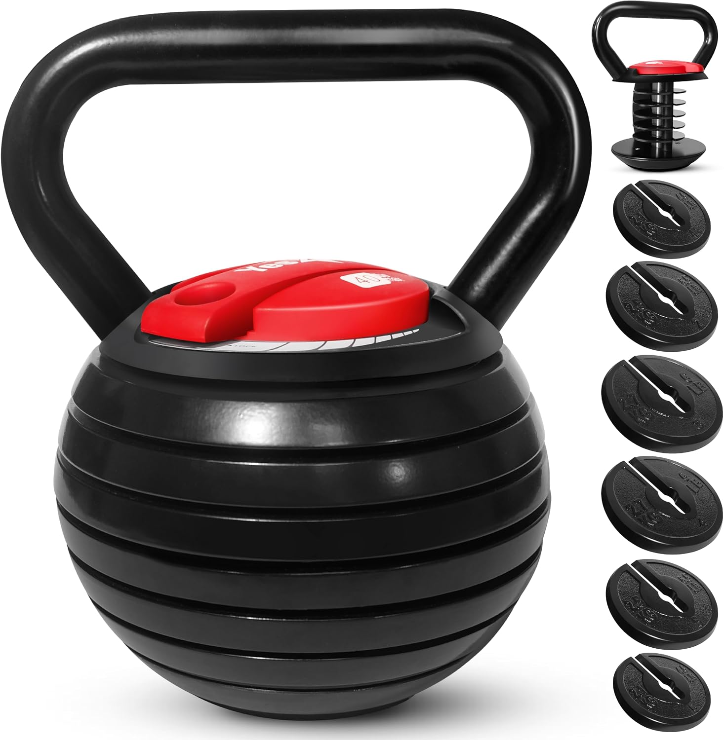 Yes4All Adjustable Kettlebell Set, 20–40 LB Weight Set, Solid Cast Iron Handle with Spacer Disks & Secure Lock