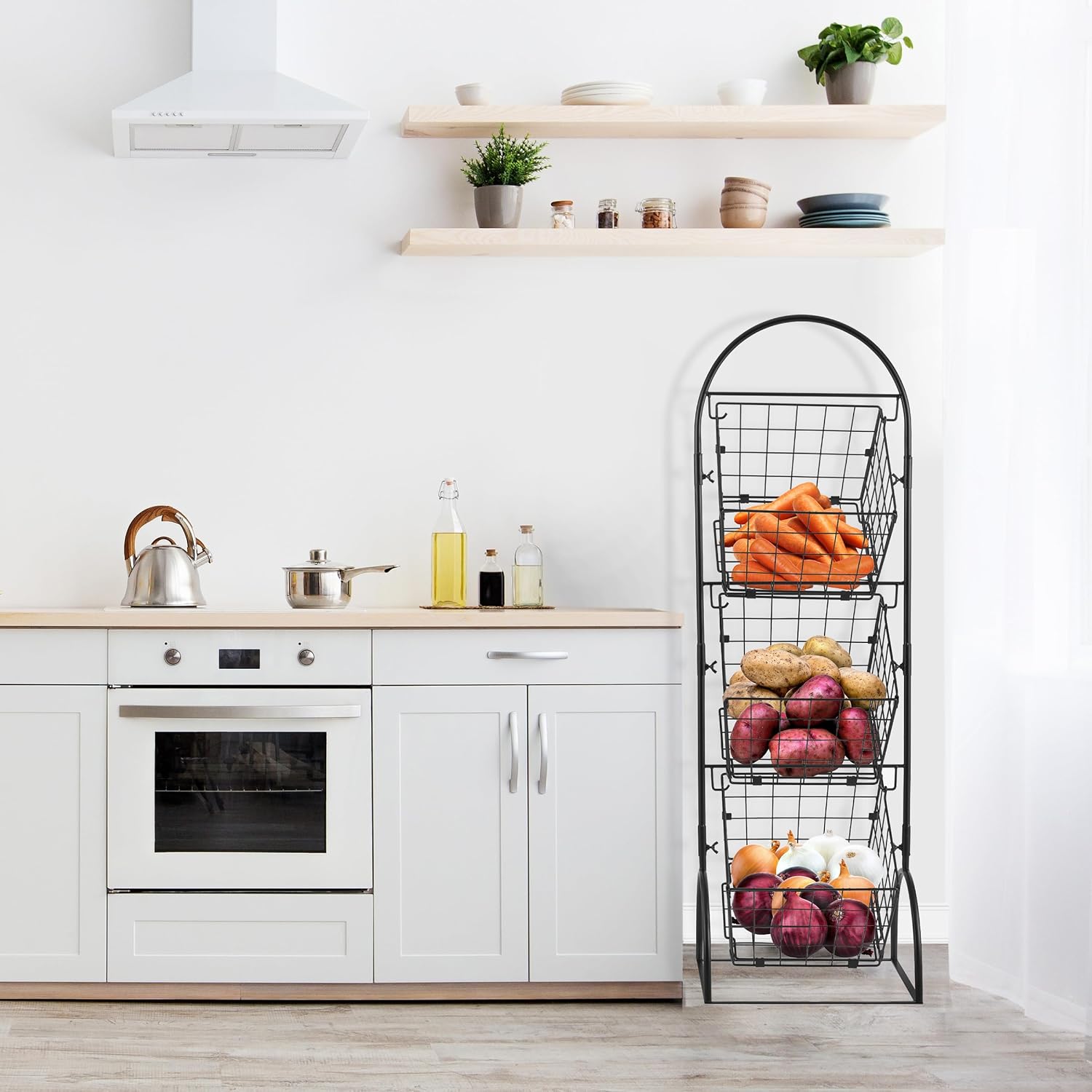 Sorbus 3-Tier Wire Market Basket Storage for Fruit, Vegetables, Toiletries, Household Items, Stylish Tiered Serving Stand for Kitchen