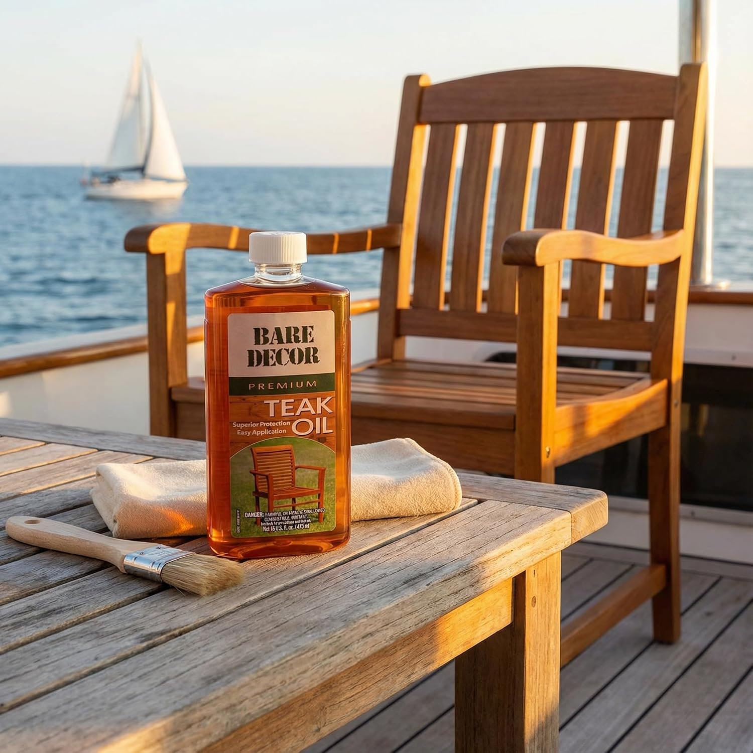 Bare Decor Premium Golden Teak Oil for Home and Marine Use, 16oz