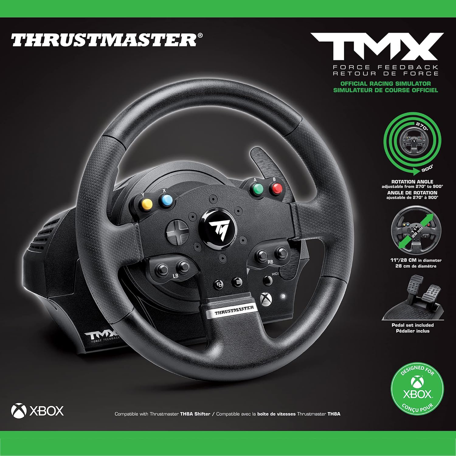 Thrustmaster TMX Force Feedback Racing Wheel & Pedals - XBOX & PC | 900-degree rotation, belt-pulley motor, 28 cm rim, 12-bit optical reading