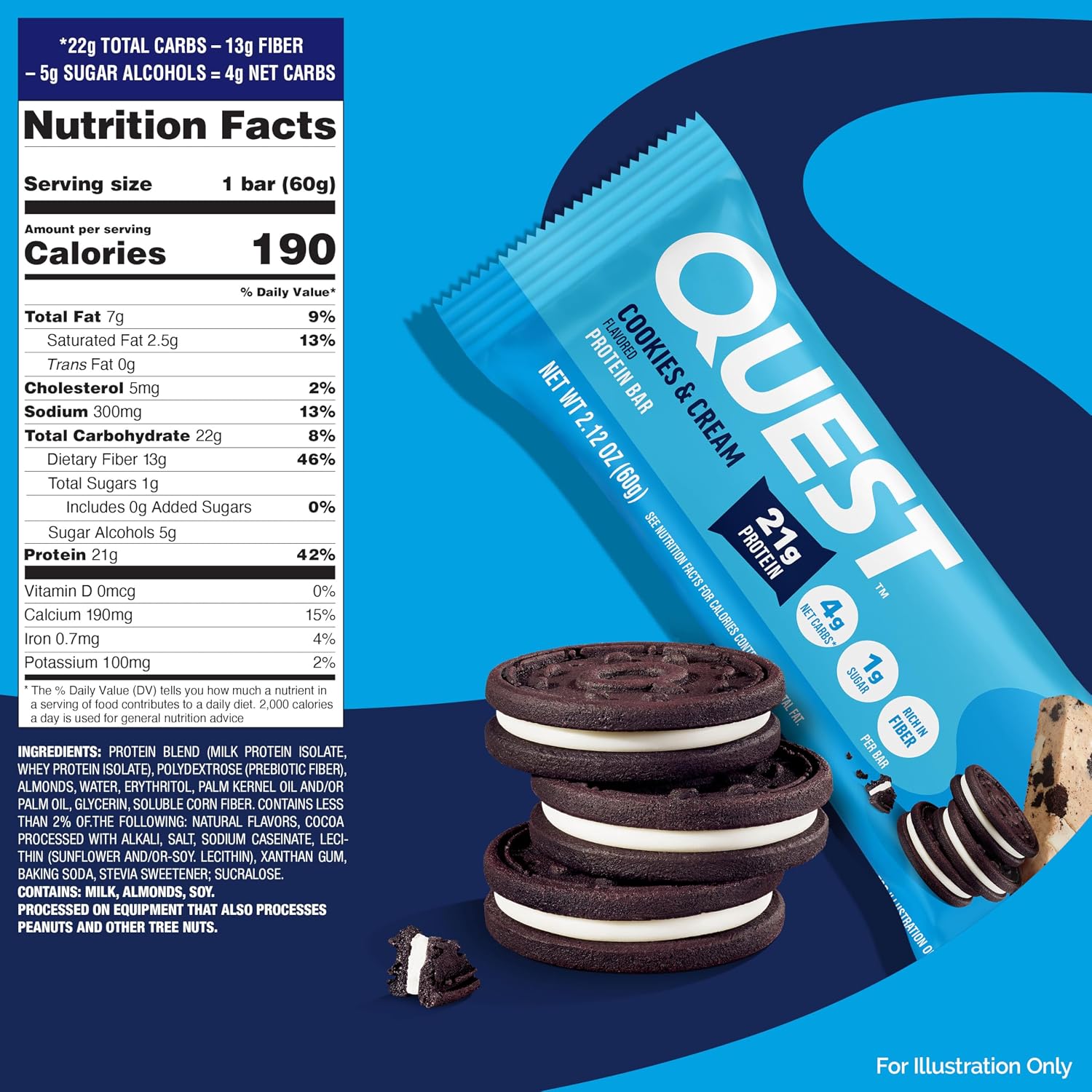 Quest Nutrition Oatmeal Chocolate Chip Protein Bars, 20g Protein, 12 Count | 12g Fiber, 5g Net Carbs, 1g Sugar, Gluten Free, High Quality Protein, Soft and Chewy, Individually Wrapped 2.12oz Bars