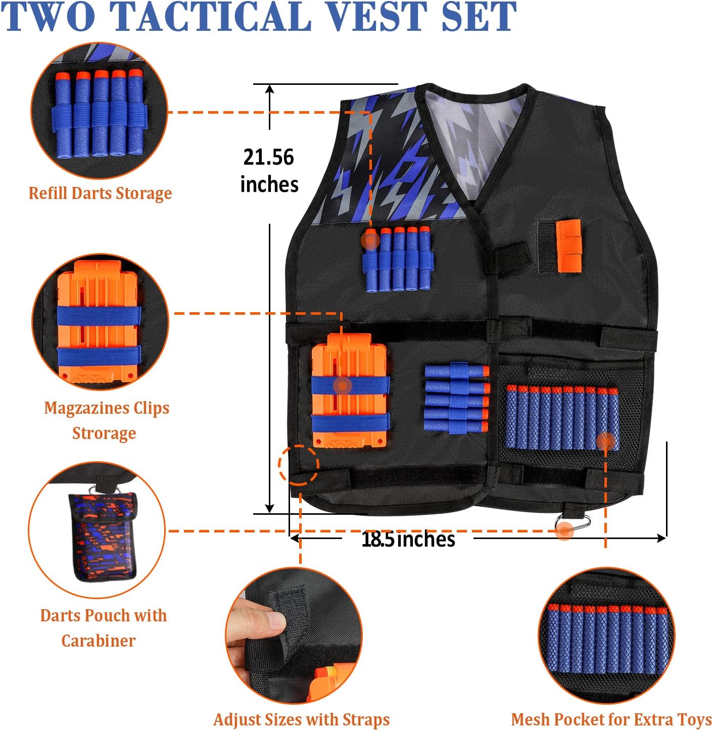 Taiker Compatible with Nerf Vest Kit, 2 Pack Tactical Vest | for Nerf Gun, N-Strike Elite Jacket for Boys, Girls
