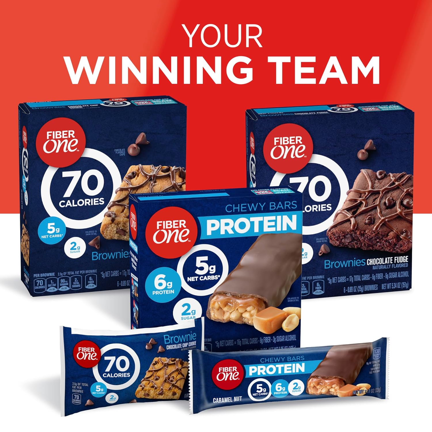 Fiber One 70 Calorie Chocolate Fudge Brownies, Mega Pack, 18 ct, 16 oz | 26% Daily Value of Fiber per Bar, 70 Calories & 2g Sugar, 5g Net Carbs, Bulk Pack for Office or Pantry Stocking