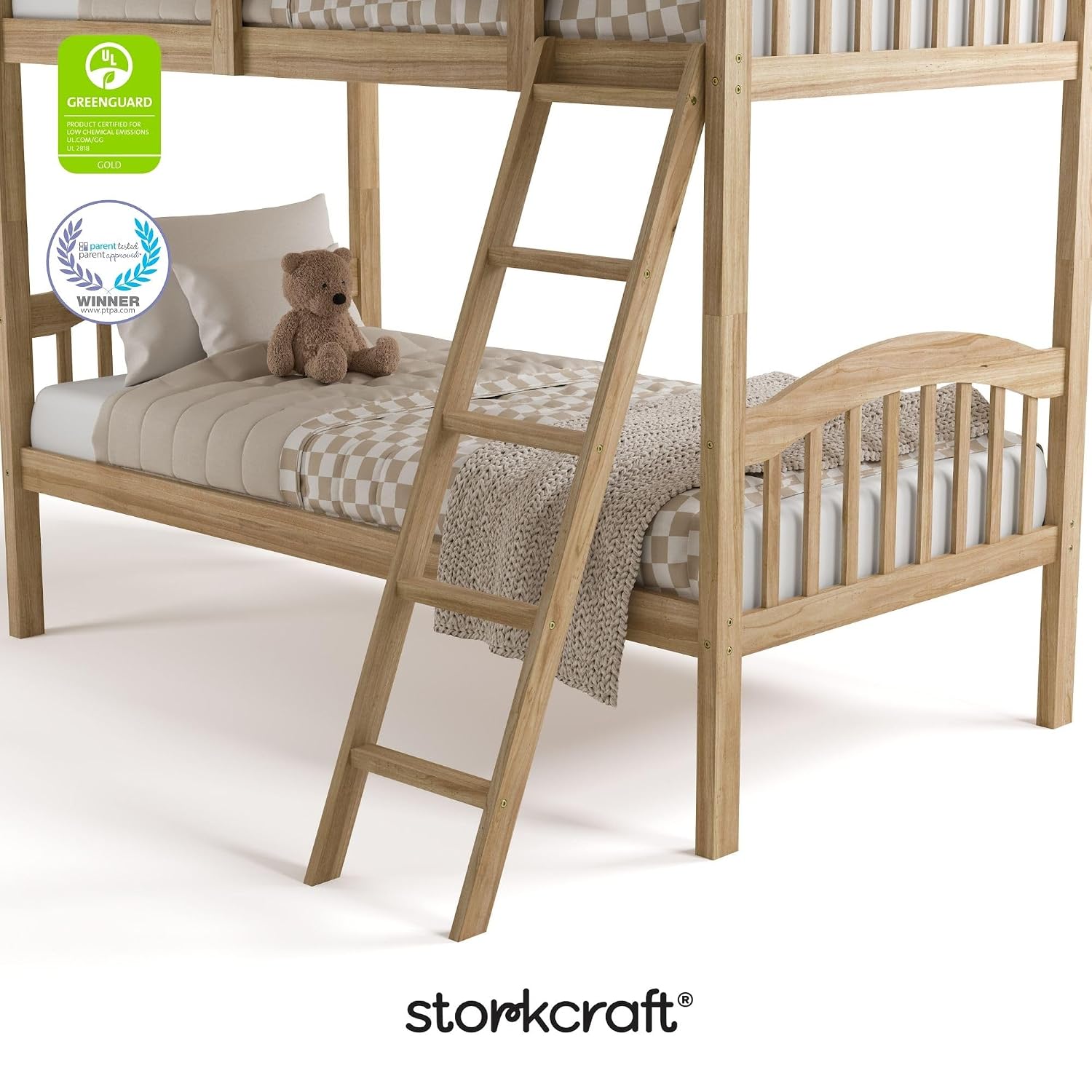Storkcraft Long Horn Twin-Over-Twin Bunk Bed, White | GREENGUARD Gold Certified, Converts to 2 Individual Twin Beds, Wood Bunk Bed for Kids Bedroom, No Box Spring Required