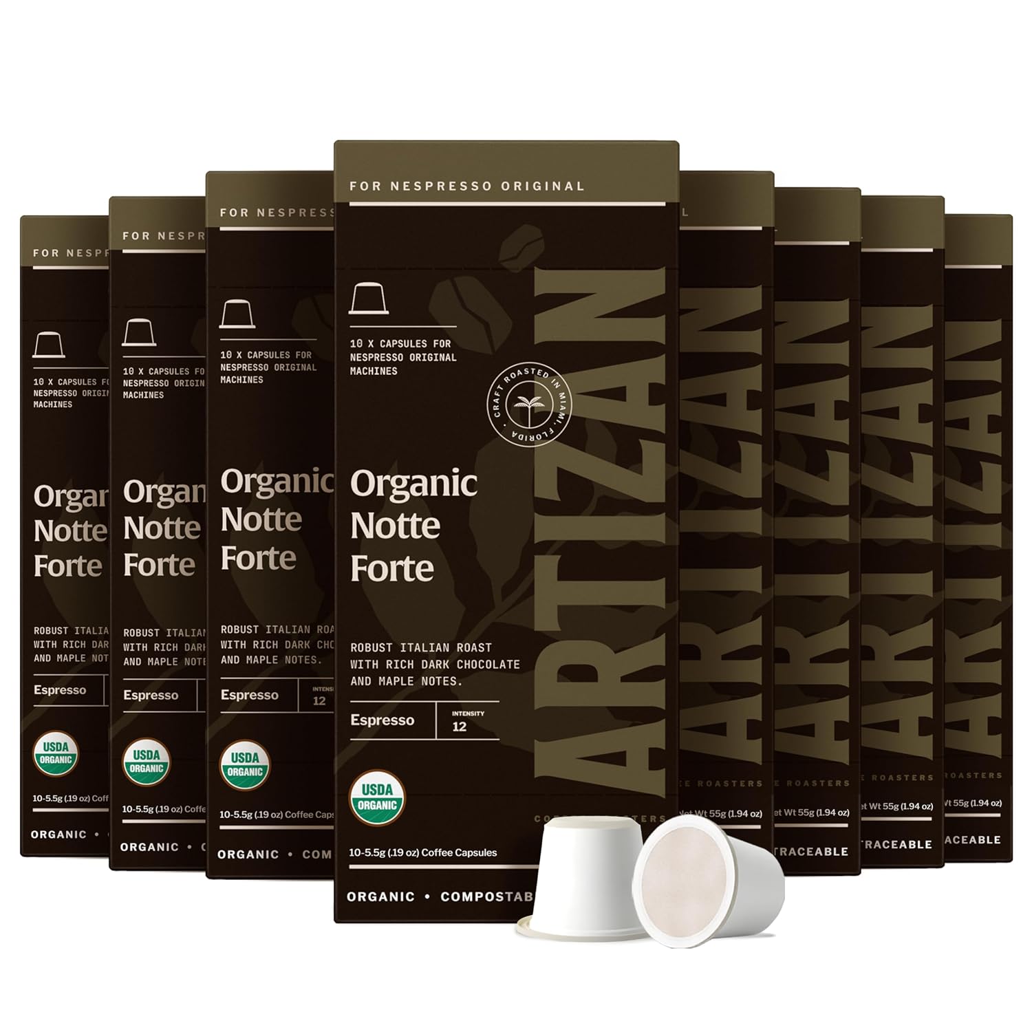 Artizan Coffee USDA Organic Espresso Coffee Capsules For Nespresso Original | Signature Blend Variety | 40 Compatible Compostable Pods